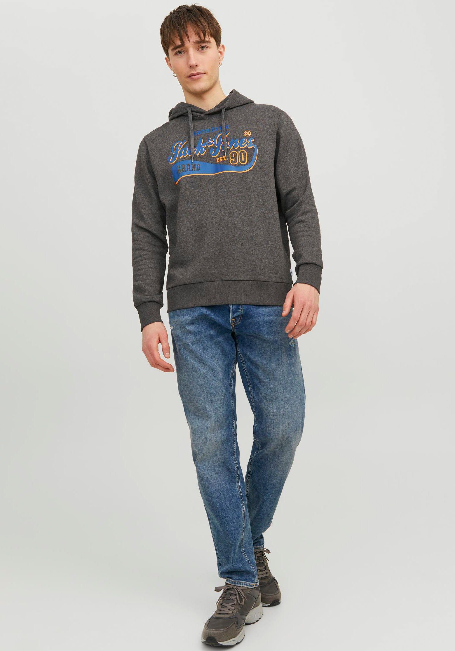 Jack & Jones Kapuzensweatshirt JJELOGO 2 Grey 23/24 HOOD NOOS COL Dark Melange SWEAT