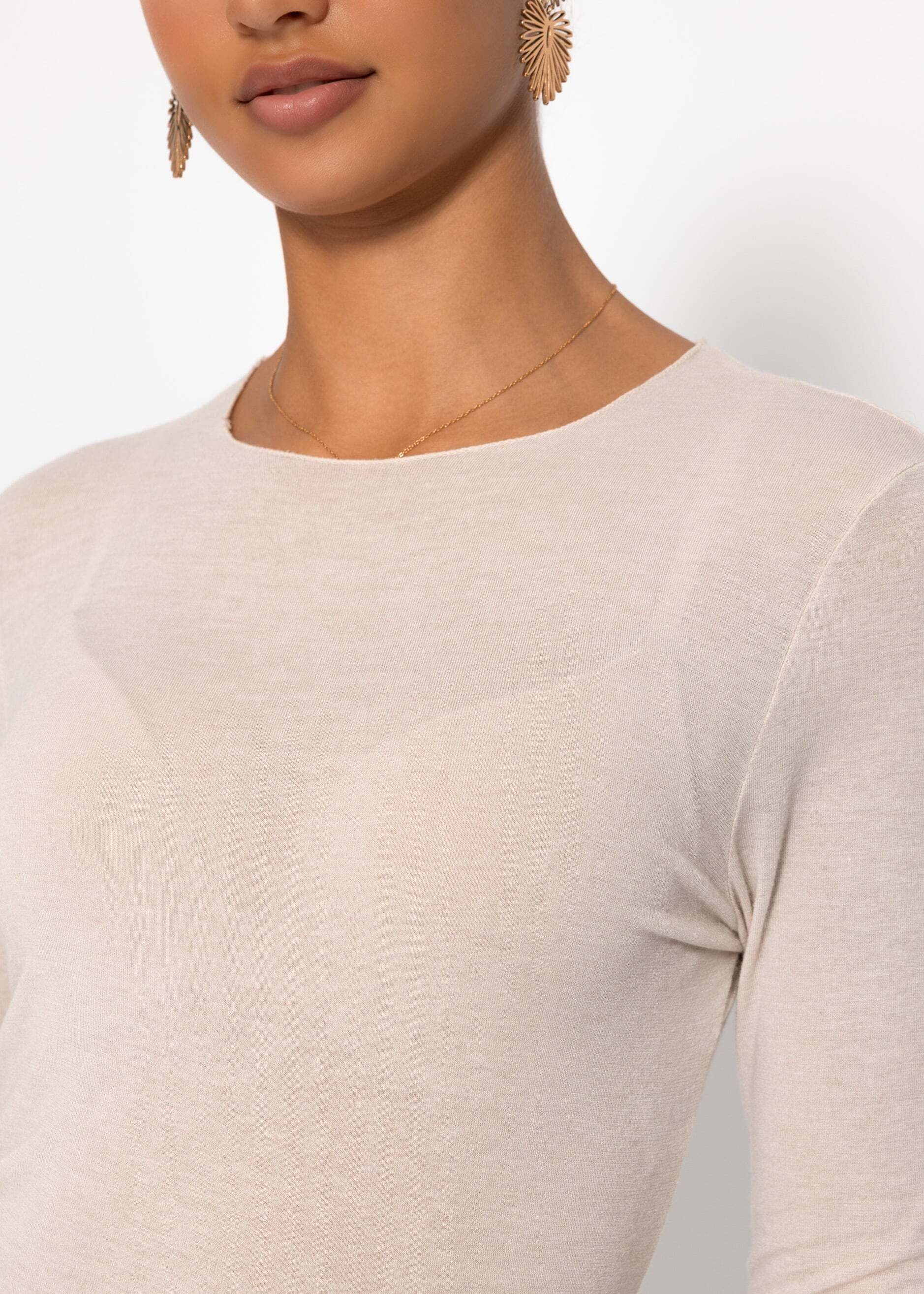 SASSYCLASSY Langarmshirt Langarmshirt mit Kaschmiranteil für Damen Gestreiftes Top in leicht transparenter Optik mit Rundhalsausschnitt