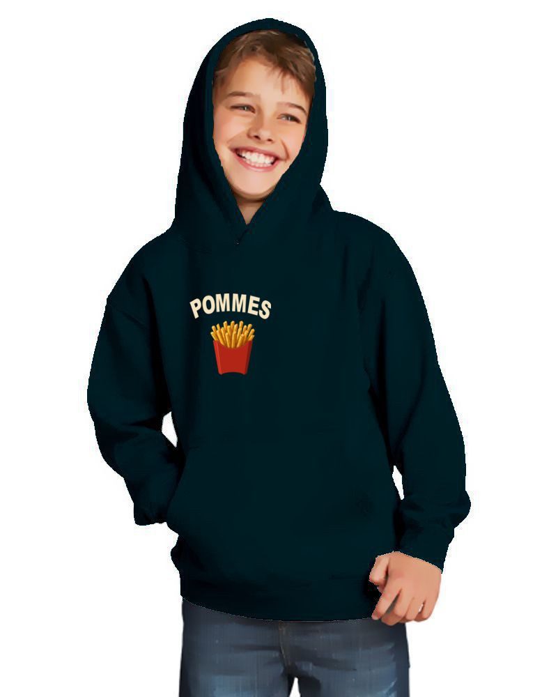 coole-fun-t-shirts Hoodie Pommes Sweatshirt mit Kapuze Hoodie Schwarz Pullover Pulli (Sweatshirt Hoodie) Pommes Kinder Sweatshirt mit Kapuze
