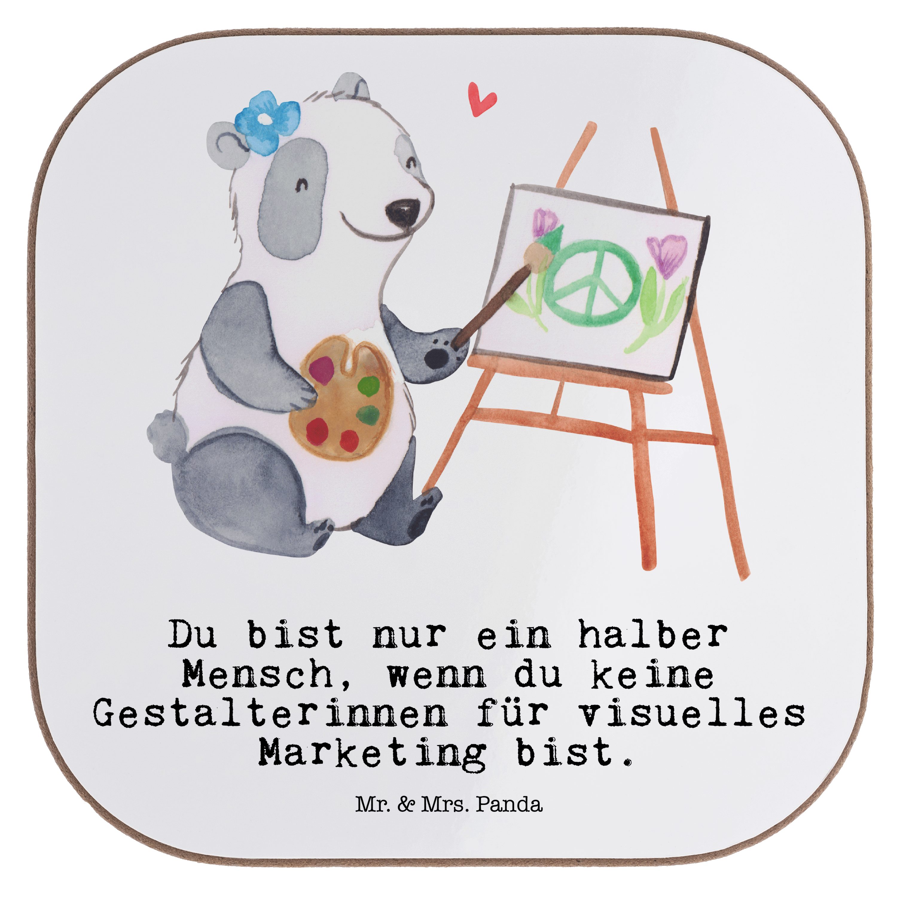 Mr. & mit Geschenk, Panda Marketing Getränkeuntersetzer für Gestalterinnen Mrs. Bi, Herz - 1-tlg. Weiß visuelles 