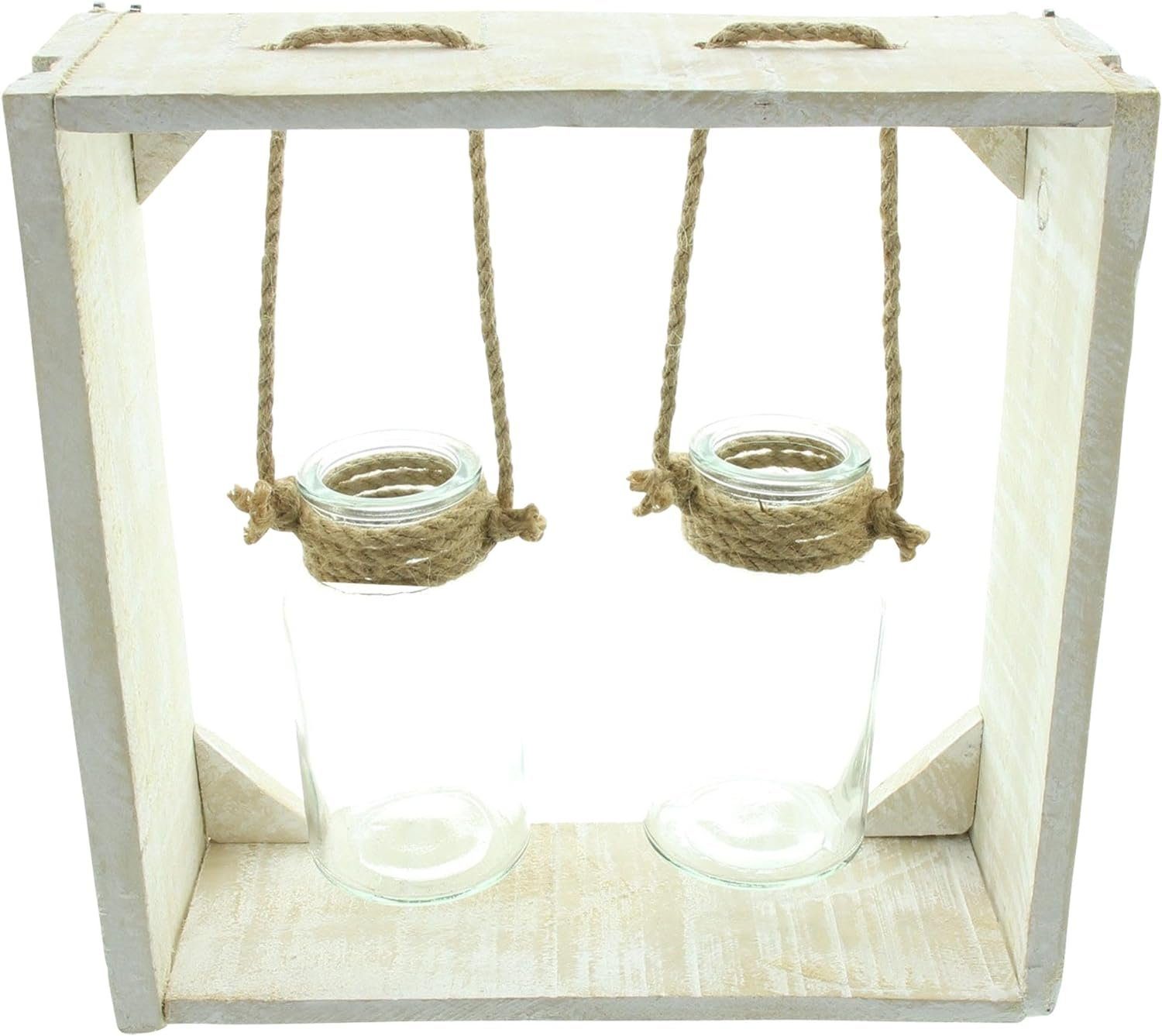 Dekoleidenschaft Dekovase Holzrahmen "Väschen" mit 2 Glasvasen, Vasenhalter aus Holz mit Vase, Blumenvase, Vasenhalterung, Vasenset, Flaschenvase, Dekovase, Gestell