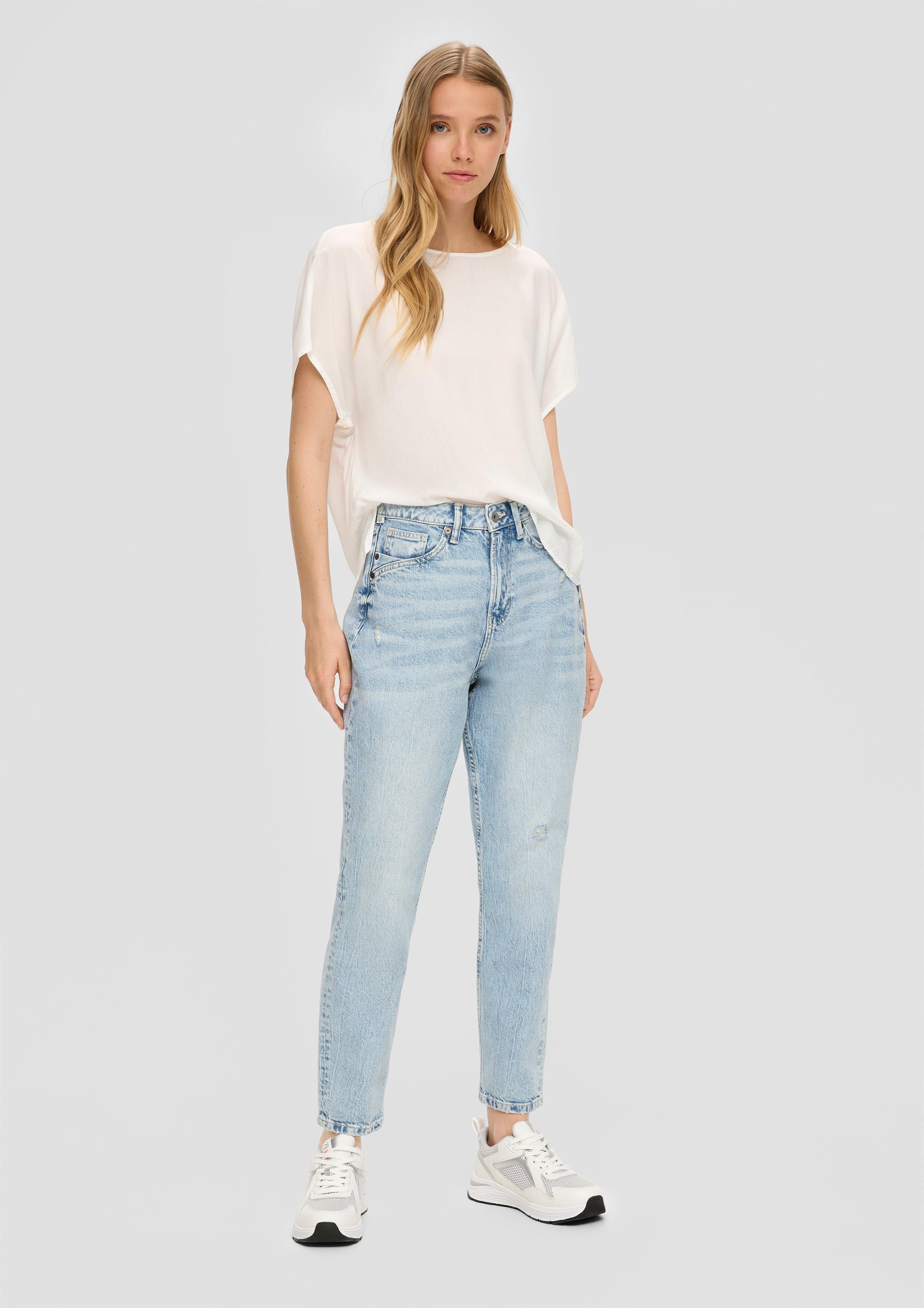 QS 7/8-Hose Ankle-Jeans Mom / Relaxed fit / High rise / Tapered leg Waschung