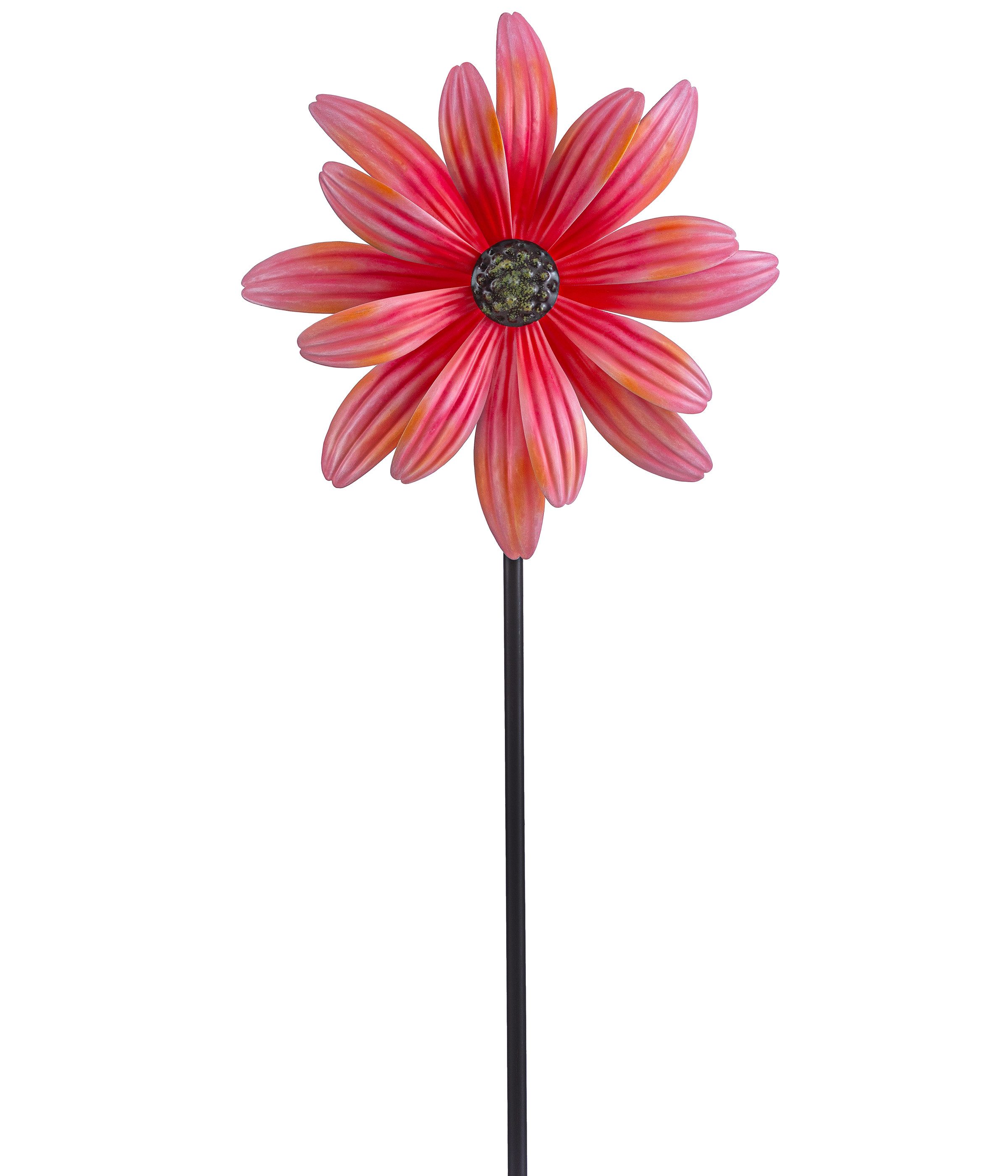 Dehner Gartenstecker Blume, Dekostab, Ø 25.5 cm, Höhe 115 cm, Eisen, lila floraler Gartenstecker mit Windspiel, frostbeständig