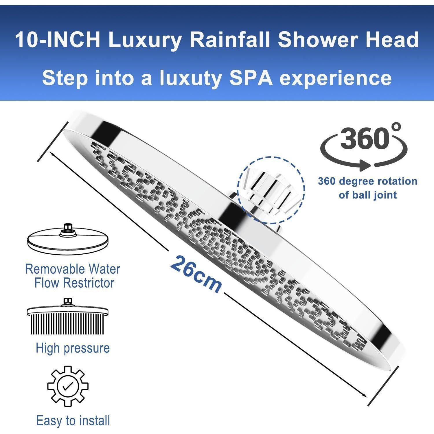 LuxusKollektion Regenduschkopf Duschkopf Regendusche 260mm 10Zoll Chrom Antikalkdüsen Chrom Blanco