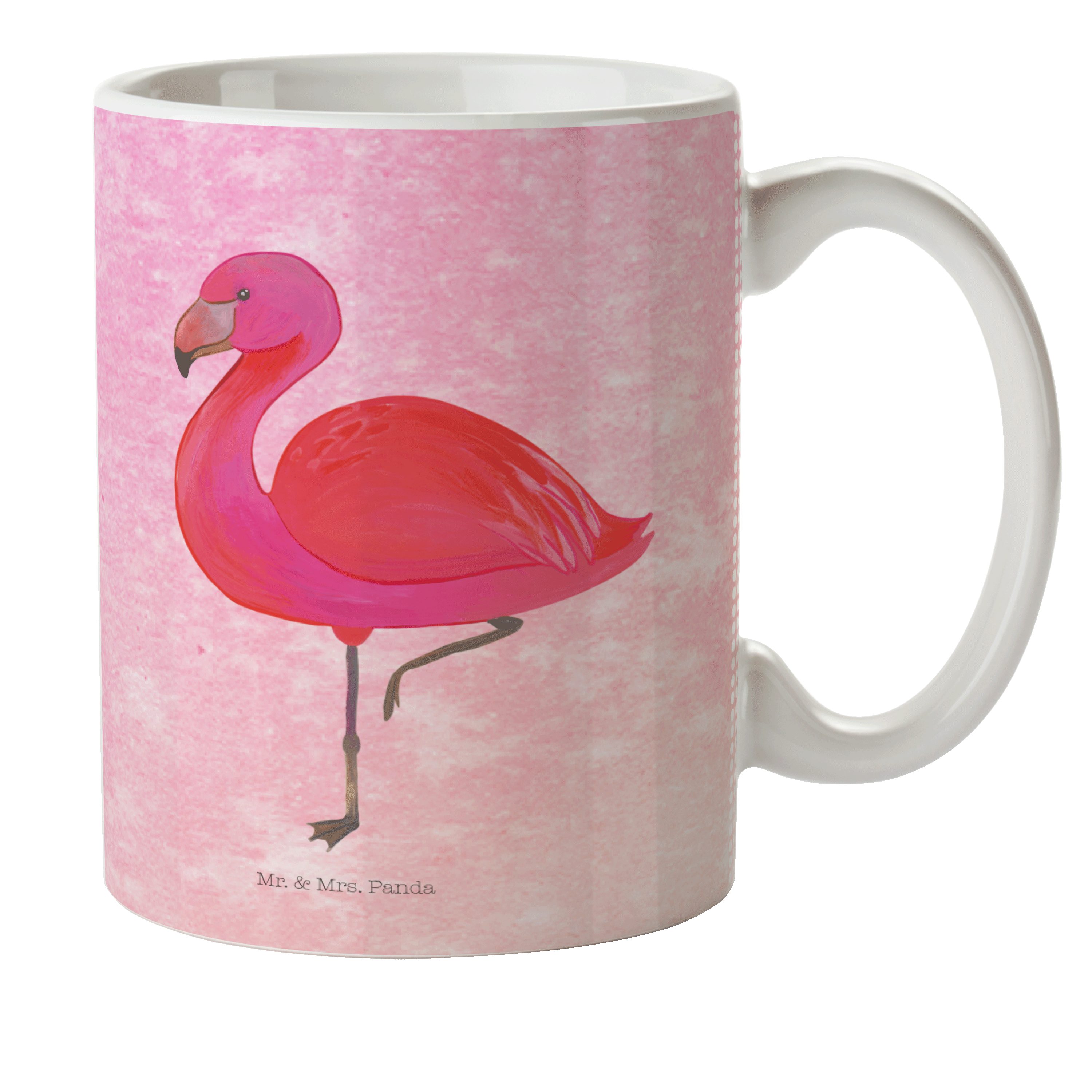 Mr. & Mrs. Panda Kinderbecher Flamingo classic - Aquarell Pink - Geschenk, rosa, glücklich, für mic, Kunststoff