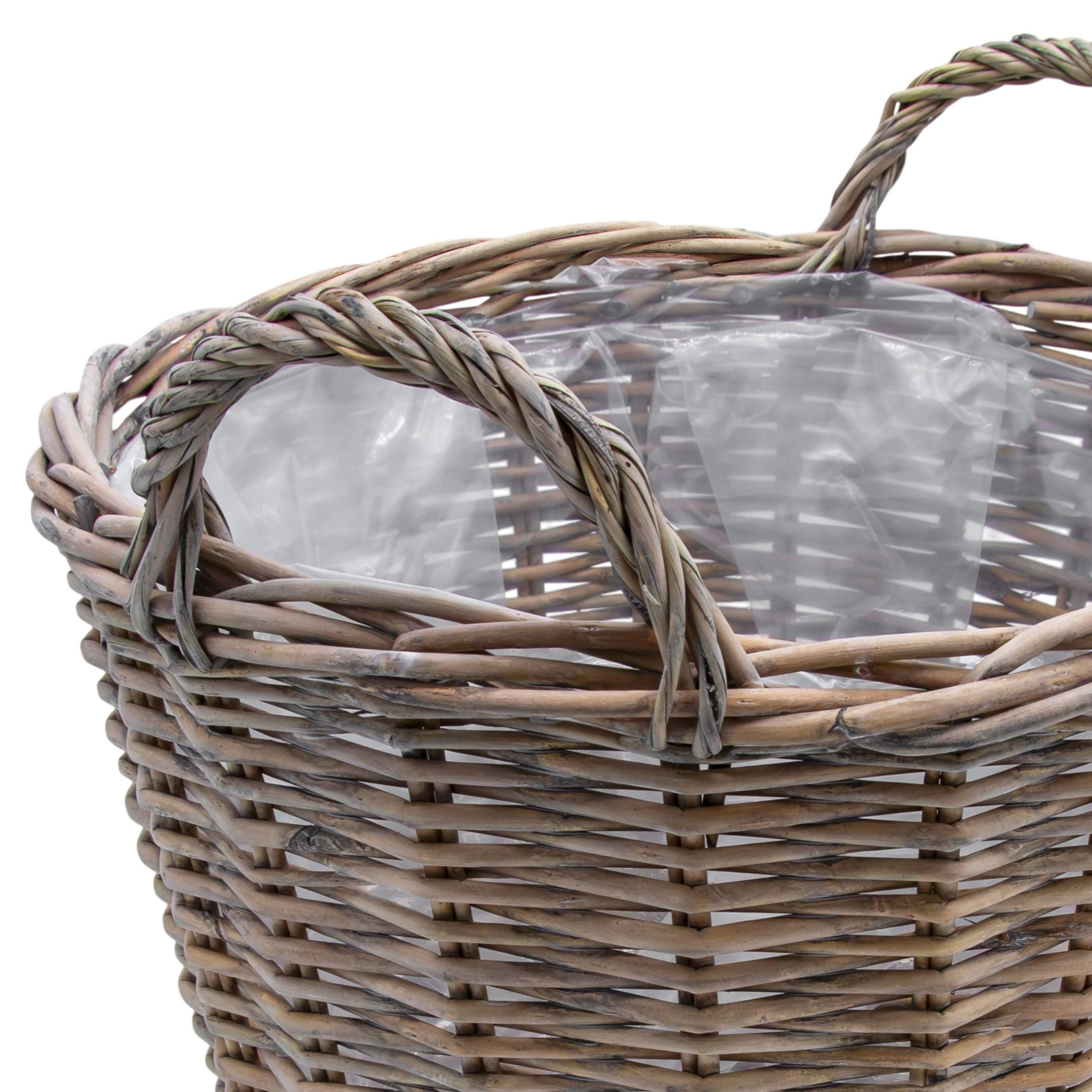 Spetebo Weidenkorb Pflanzkorb mit Henkel - Weide / grau - 40 cm (Set, 1 St., Pflanzkorb mit Henkel), 2er Set Holz Pflanzkorb