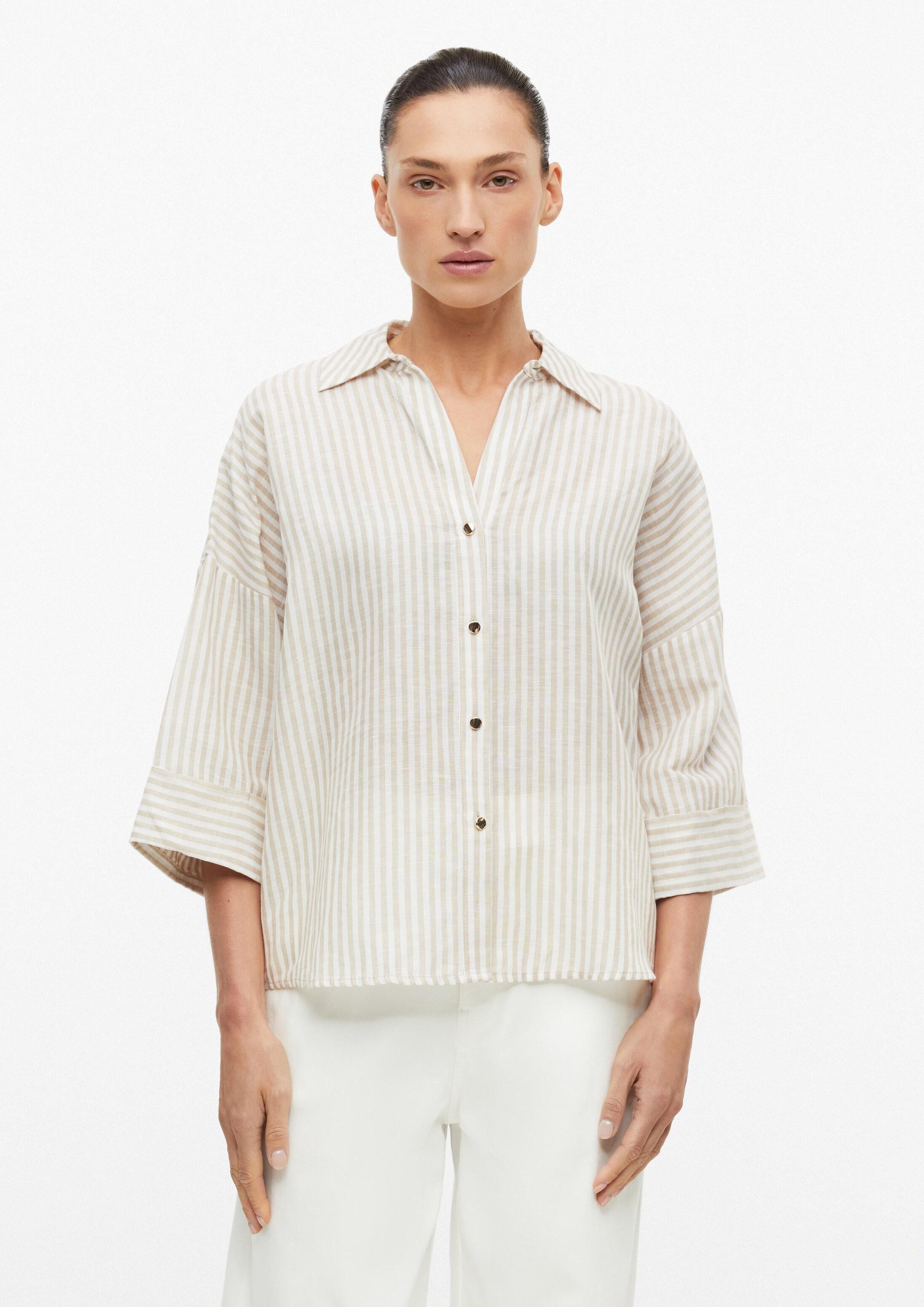 s.Oliver Kurzarmbluse Bluse Gestreifte Leinenmix-Bluse im Loose Fit