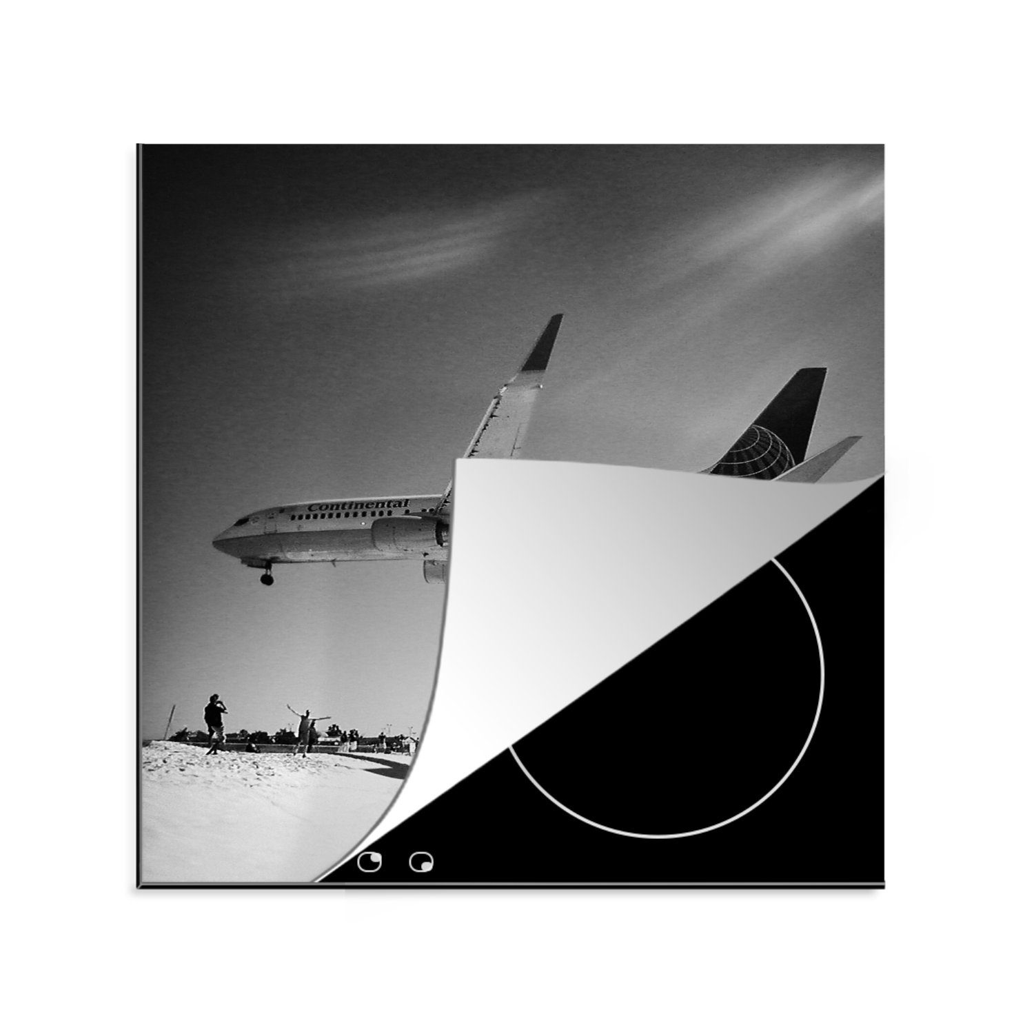 MuchoWow Herdblende-/Abdeckplatte Flugzeuge über Sint-Maarten, Vinyl, (1 tlg), 78x78 cm, Ceranfeldabdeckung, Arbeitsplatte für küche