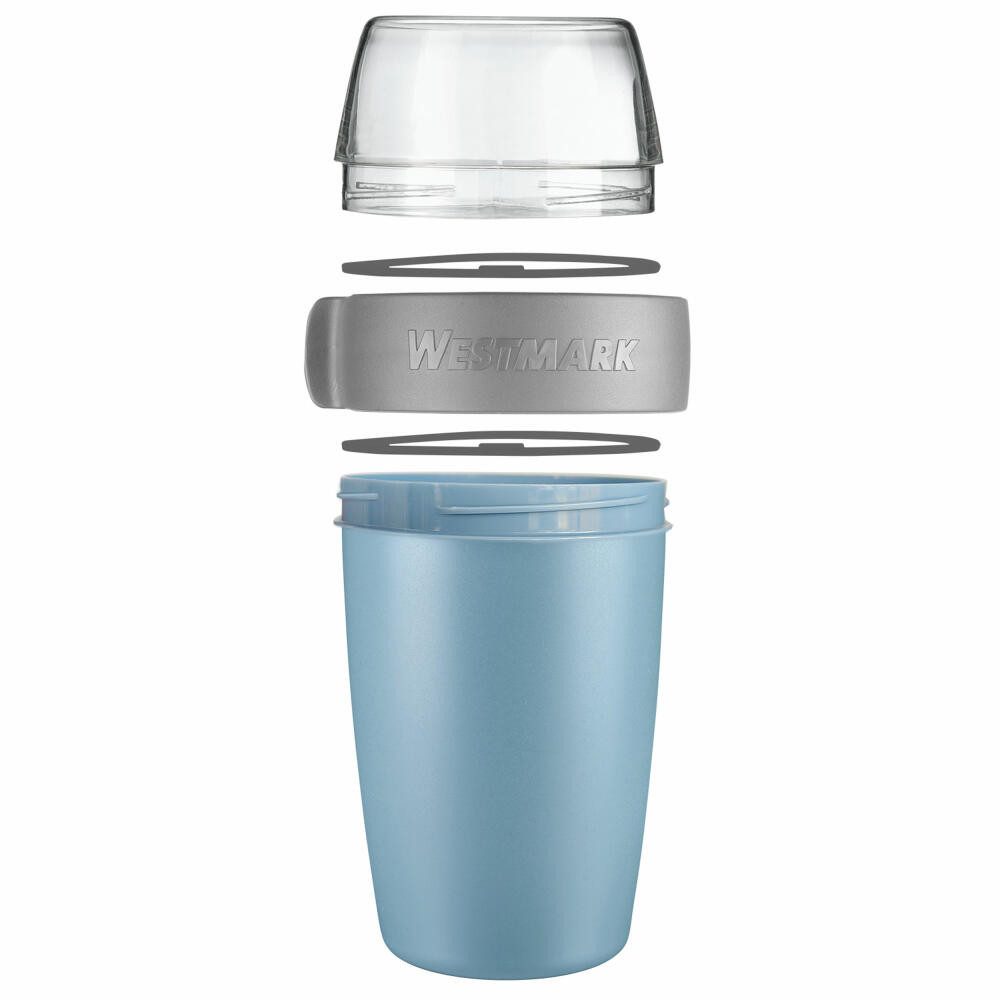 WESTMARK Lunchbox / Frühstücks-Set To Go, Müslibecher + Snackbox + Besteck-Set, blau, Kunststoff (PP,ABS,SAN,TPE), (Set), Set, spülmaschinengeeignet, inkl. Ersatz-Dichtringe
