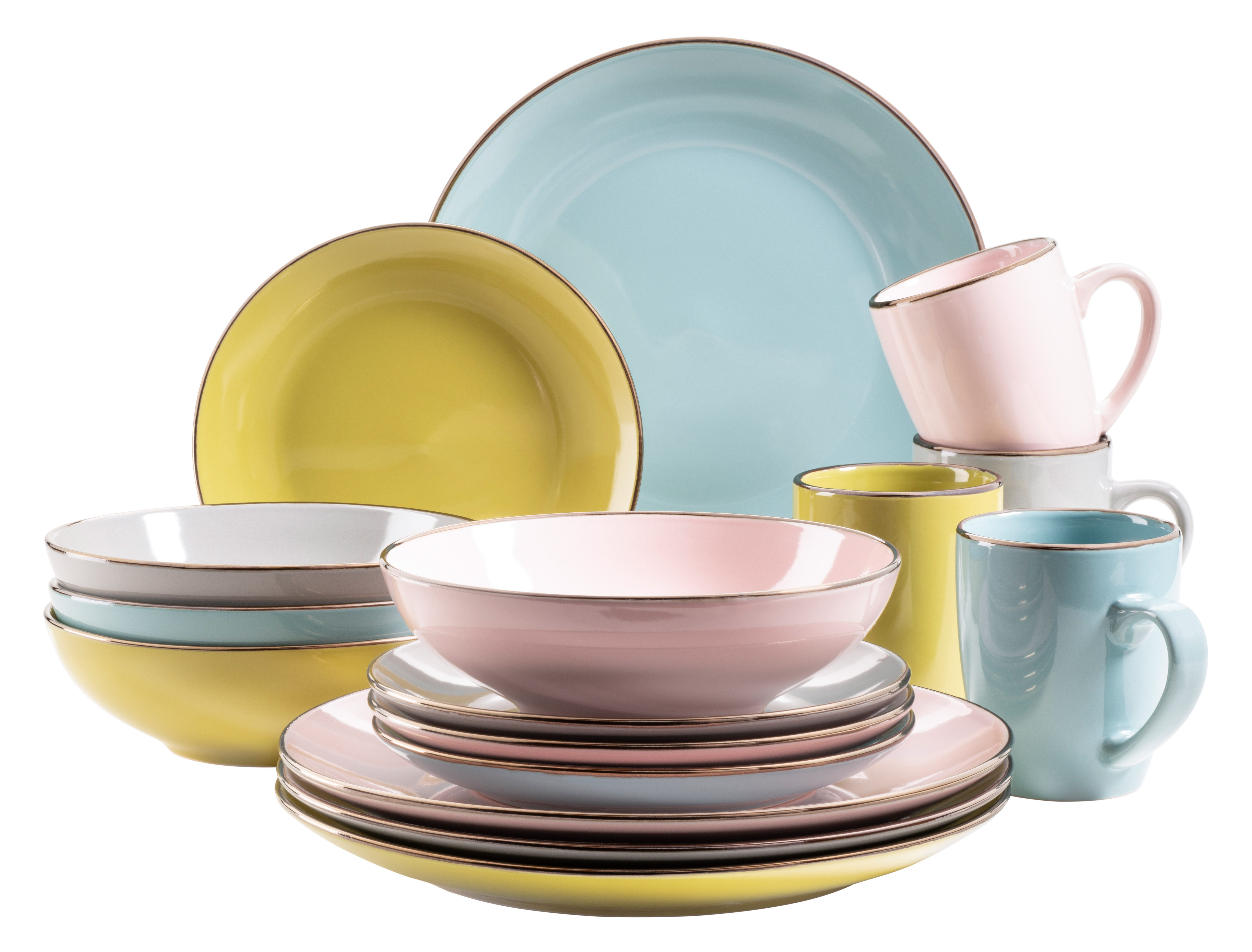 MÄSER Kombiservice METALLIC RIM, Geschirr-Set, Steinzeug (16-tlg), 4 Personen, Steinzeug