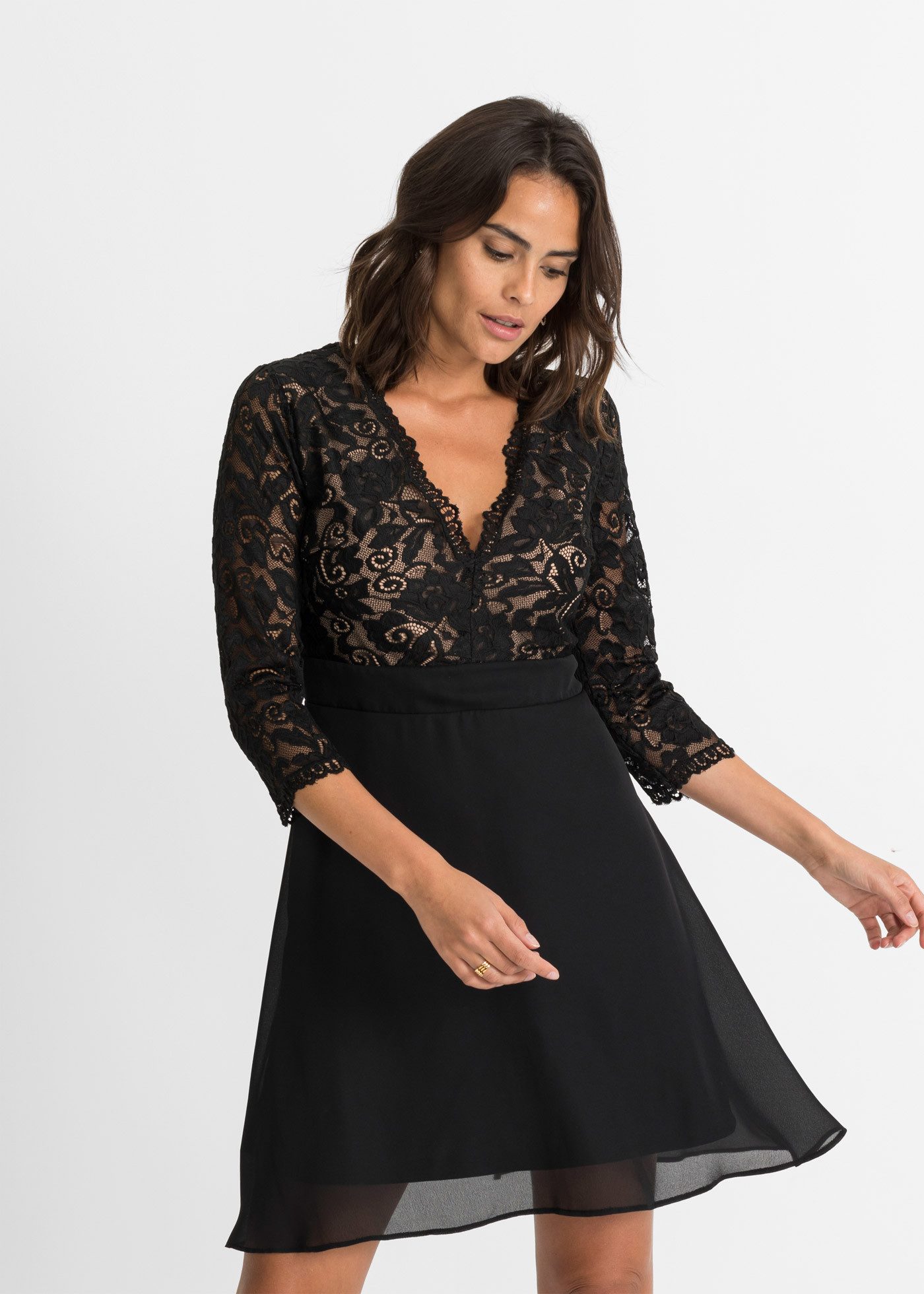 bonprix Midikleid (1-tlg) festlicher Stil, aus Polyester, mit Spitze und Elasthan-Anteil