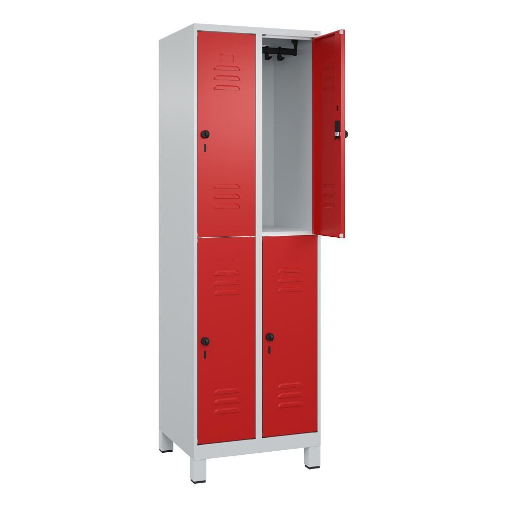 C+P Garderobenschrank Doppel-Garderobenschrank Classic Plus, Abteilbreite 30 cm, mit Füßen Sicherheits-Drehriegel, kein Aufbrechen durch Überdrehen