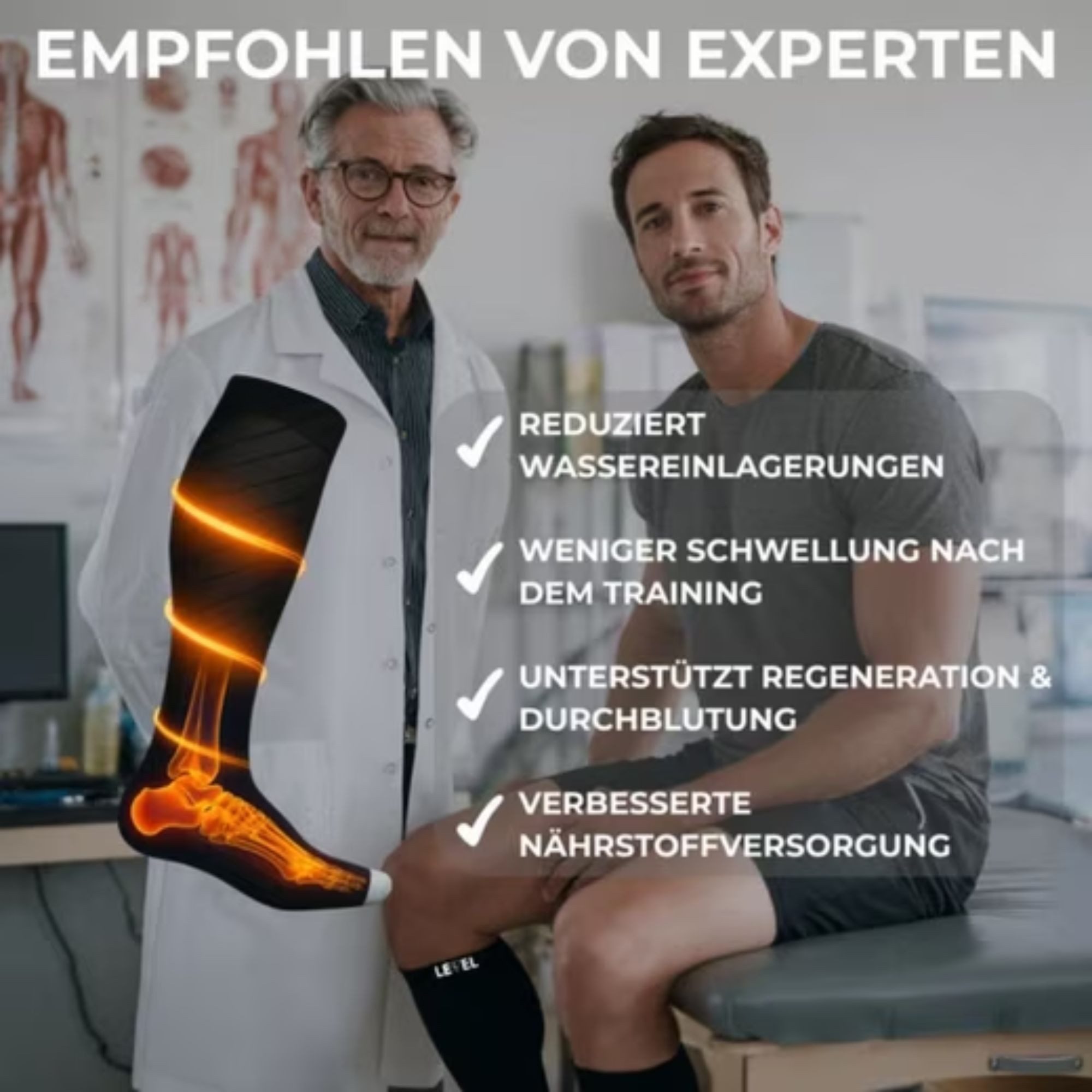 Montegoni Kompressionsstrümpfe Kompressionssocken Schwarz, Stützstrümpfe Unisex, Größe M 31–37 cm (Einzelprodukt für Alltag, 1 Paar Stützstrümpfe) Atmungsaktiv, – Bild 5 von 5