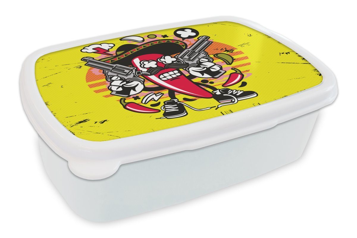 MuchoWow Lunchbox Pfeffer - Pistole - Vintage, Kunststoff, (2-tlg), Brotbox für Kinder und Erwachsene, Brotdose, für Jungs und Mädchen weiß