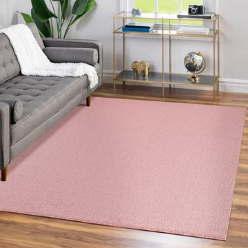 Teppich Unicolor - Einfarbig, Teppium, Rechteckig, Höhe: 11 mm, Einfarbig Kurzflor Teppich Wohnzimmer Rosa Modern Rücken aus Filz