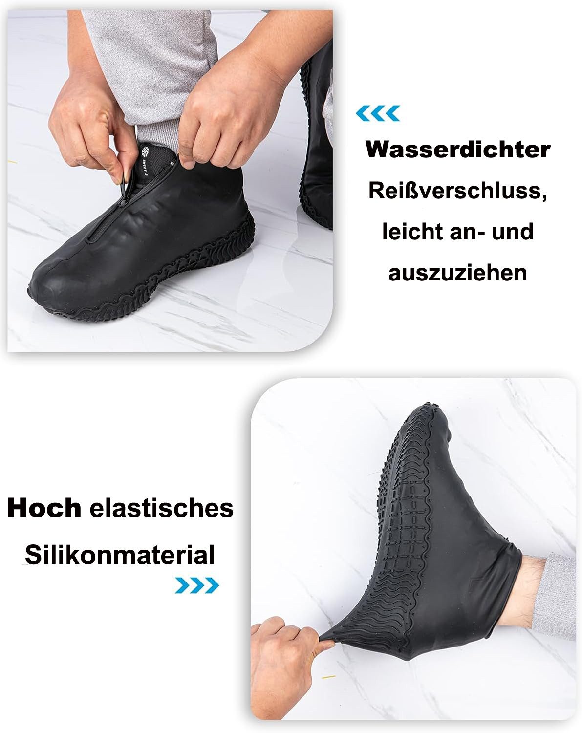 Coonoor Schuhüberzieher Wasserdichte Silikon-Überschuhe mit Reißverschluss, rutschfest für Männer und Frauen – Bild 3 von 5