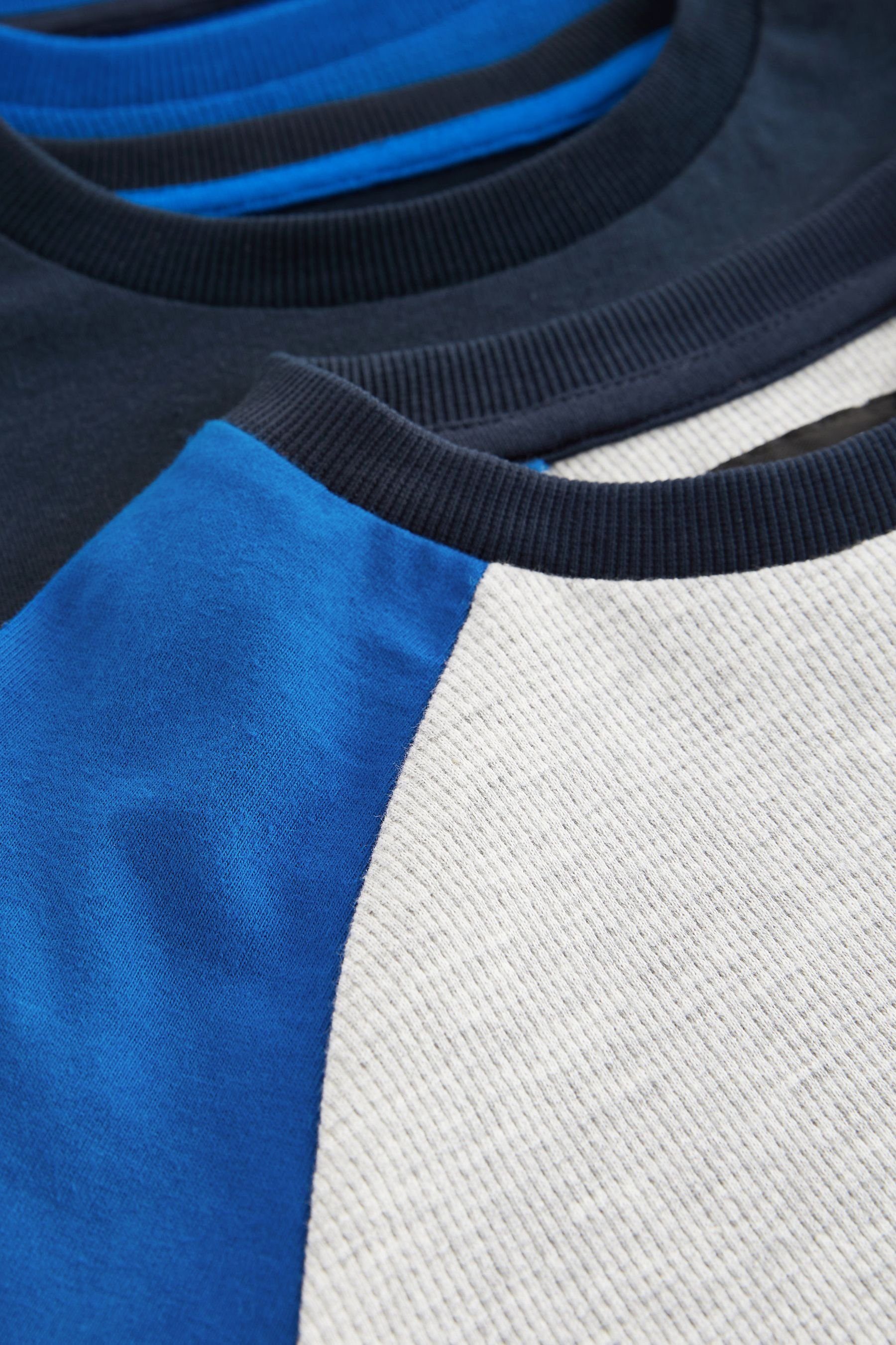3er-Pack Marl (3-tlg) Farbblockdesign, im Next Blue/Grey Langarmshirts Langarmshirt