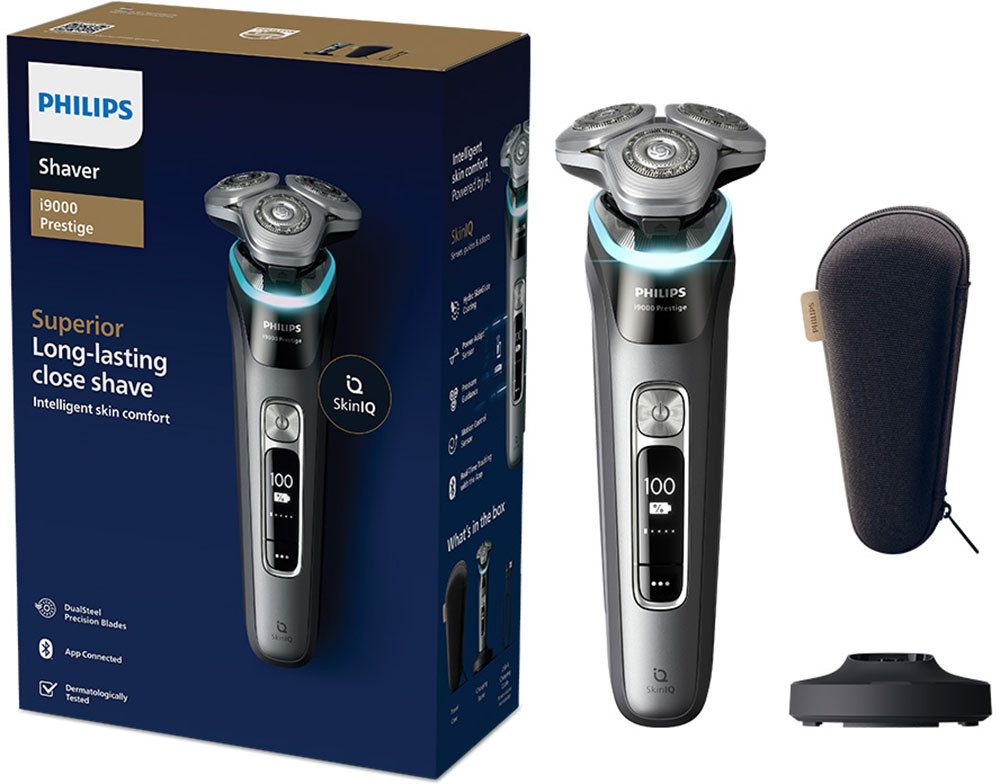 Philips Elektrorasierer Series i9000 Prestige XP9202/10, integrierter Präzisionstrimmer, mit SkinIQ Technologie, inkl. Ladestand, Reiseetui