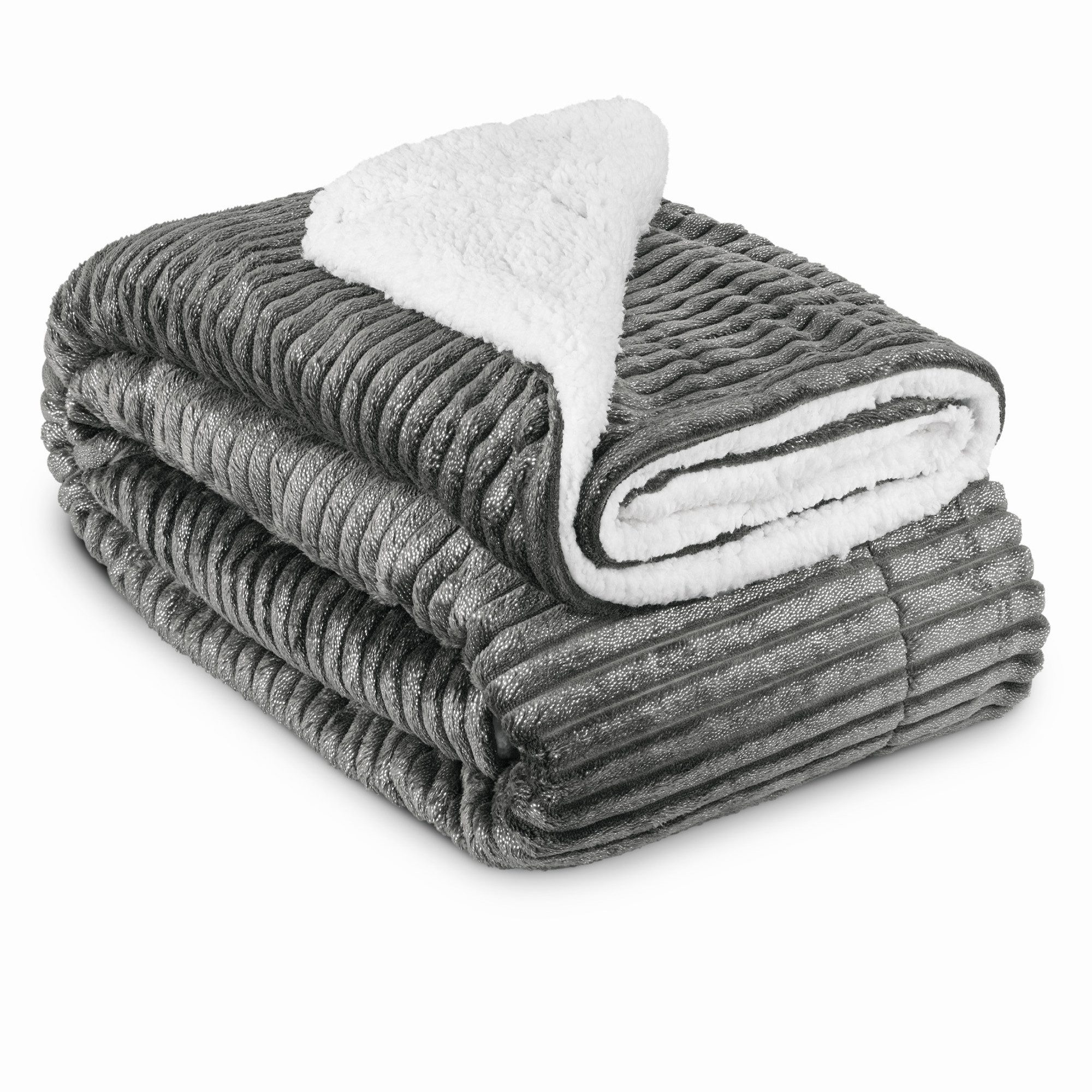 Wohndecke Sherpa Decke Kuscheldecke Glitzereffekt XL Anthrazit Elisa, 150x200cm, Beautissu, Dicke Winter Fleecedecke Lammfell-Optik & ? Hautfreundliche