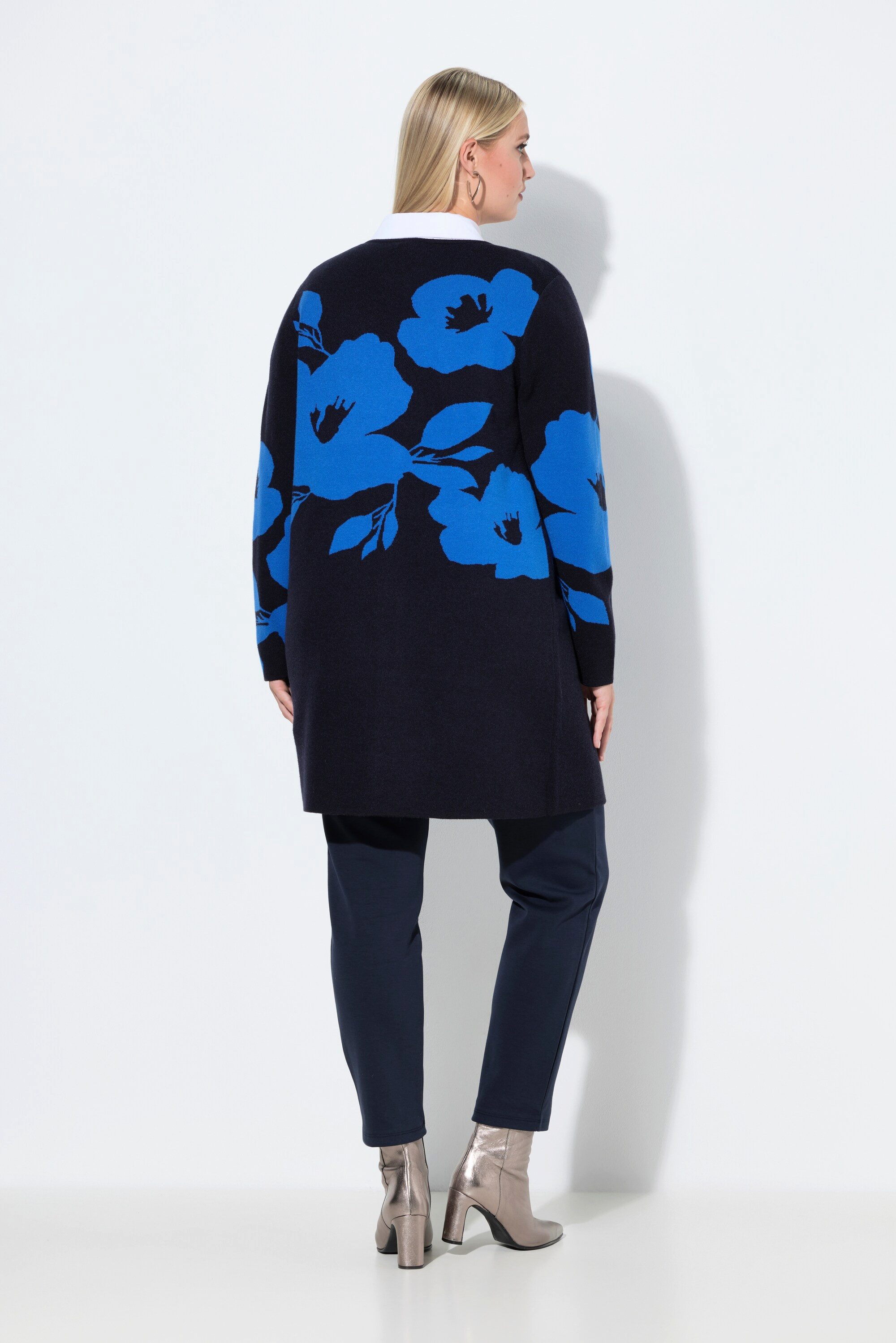 Ulla Popken Strickjacke Strickjacke Blüten Doucleface Rundhals Langarm