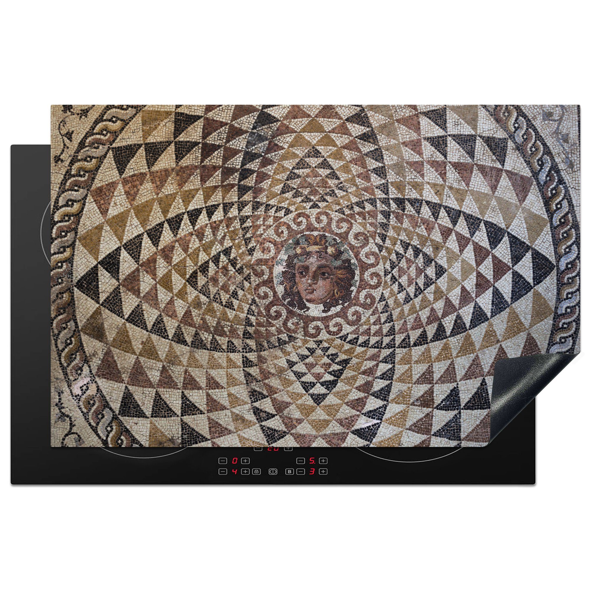 MuchoWow Herdblende-/Abdeckplatte Ein römisches Mosaik in Korinth, Vinyl, (1 tlg), 81x52 cm, Induktionskochfeld Schutz für die küche, Ceranfeldabdeckung | Herdabdeckplatten
