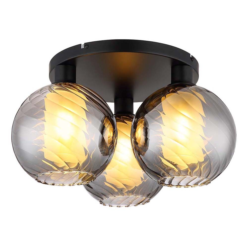 GLOBO LIGHTING Deckenleuchte, Leuchtmittel nicht inklusive, Deckenleuchte Wohnzimmerlampe Metall schwarz matt Glas rauchfarben D