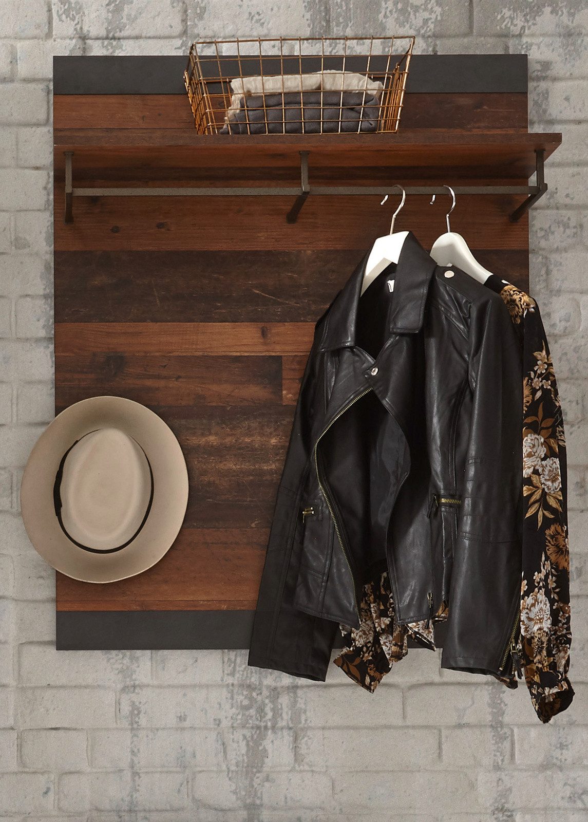 Furn.Design Garderobenpaneel Ward (Wandgarderobe in Used Wood mit grau, 80 x 100 cm), Shabby-Design