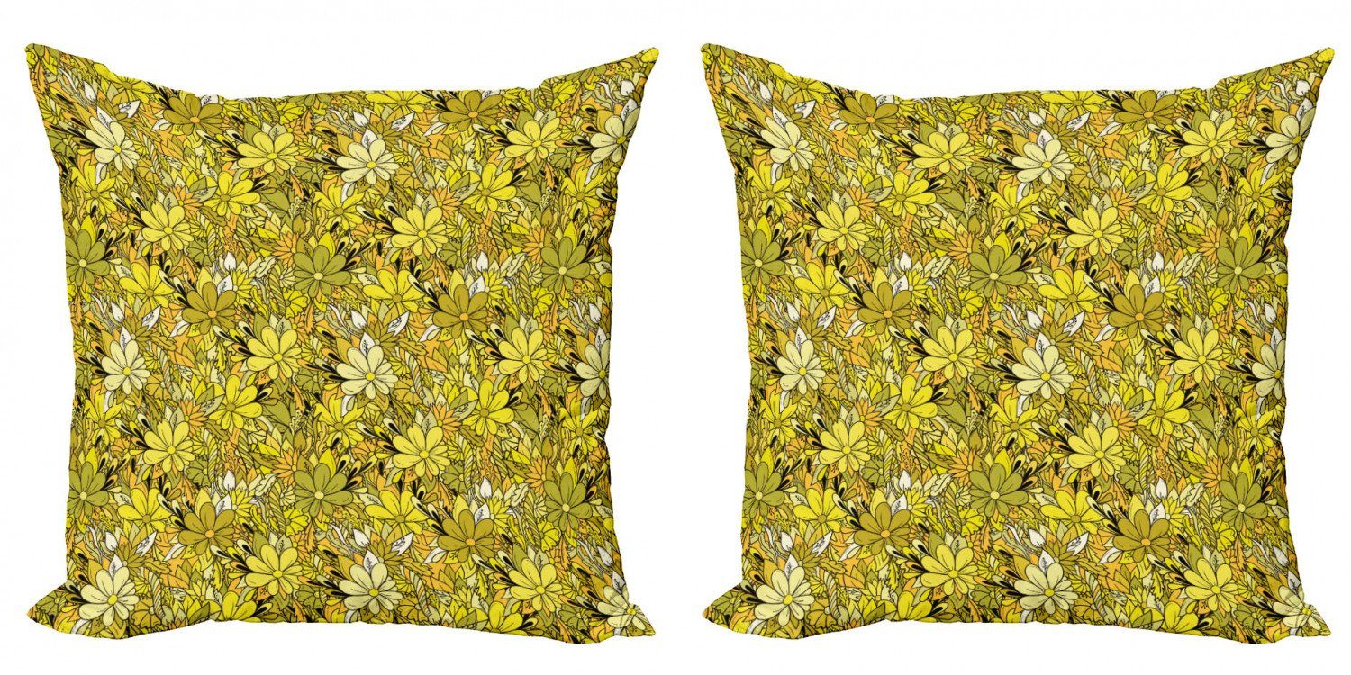 Getönten Floral Modern (2 Blumen Gelb Digitaldruck, Stück), Daisy Doppelseitiger Kissenbezüge Accent Abakuhaus