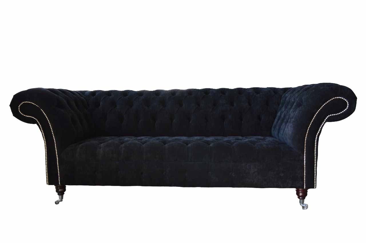 JVmoebel Chesterfield-Sofa, Sofa Dreisitzer Chesterfield Sofas Couch Schwarz Textil