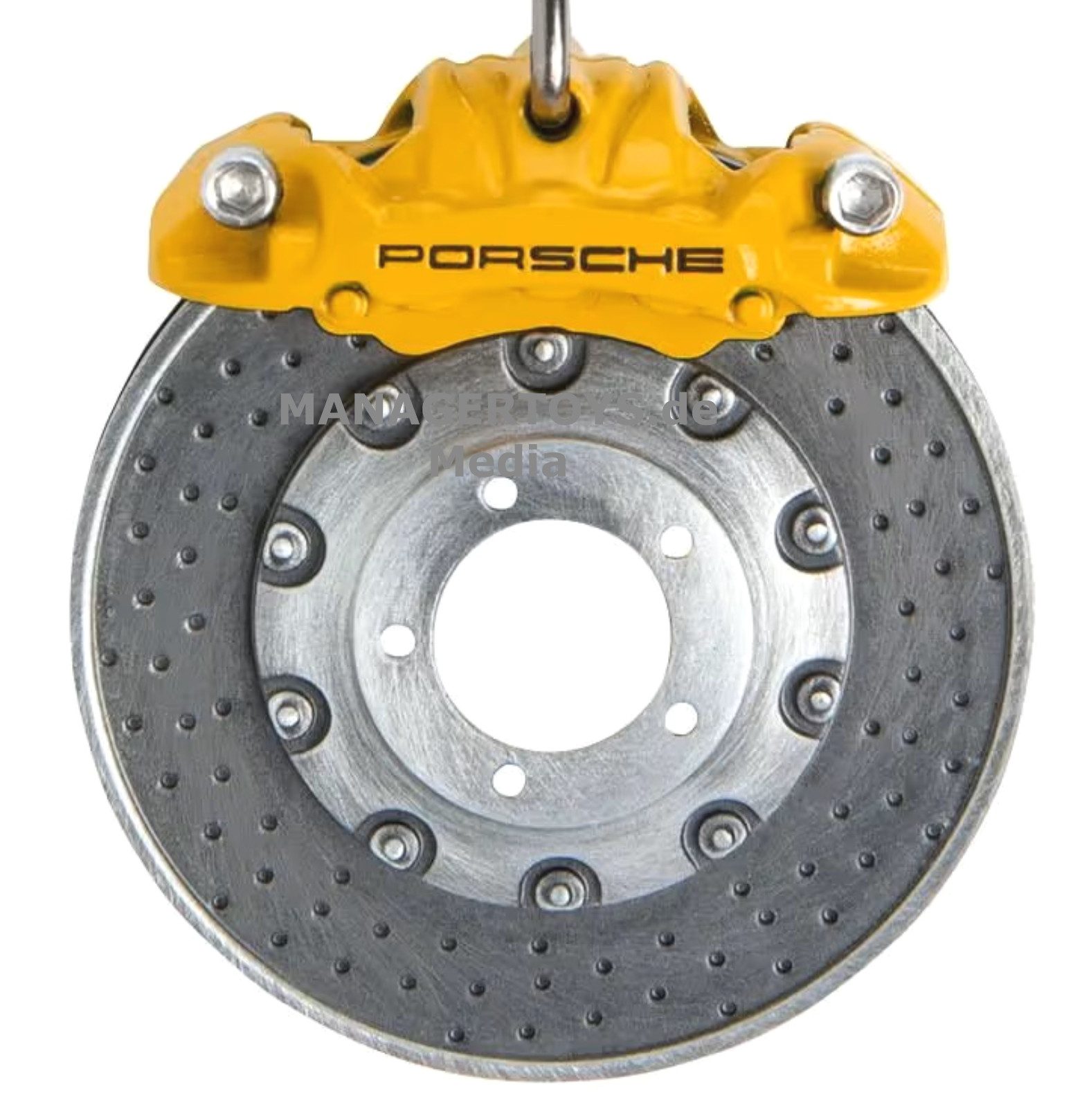 Porsche Schlüsselanhänger Bremsscheibe + Sattel racing gelb drehbar PCCB Keramik-Style