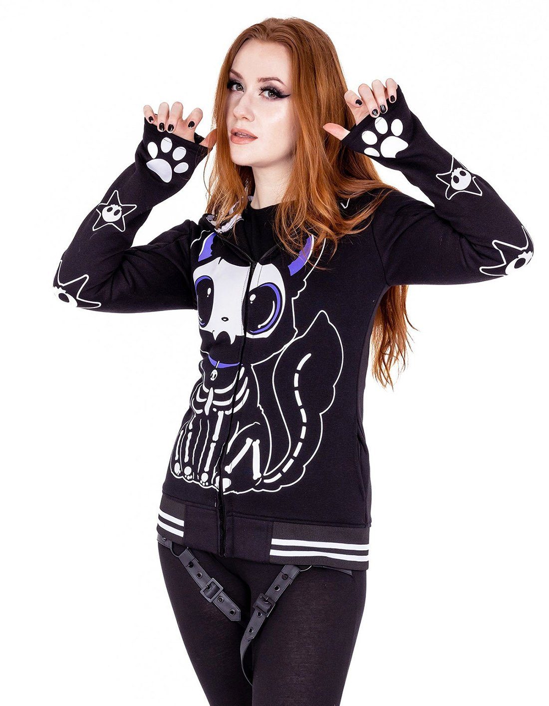 Cupcake Cult Kapuzensweatshirt Kapuzenjacke Skeleton Cat günstig online kaufen