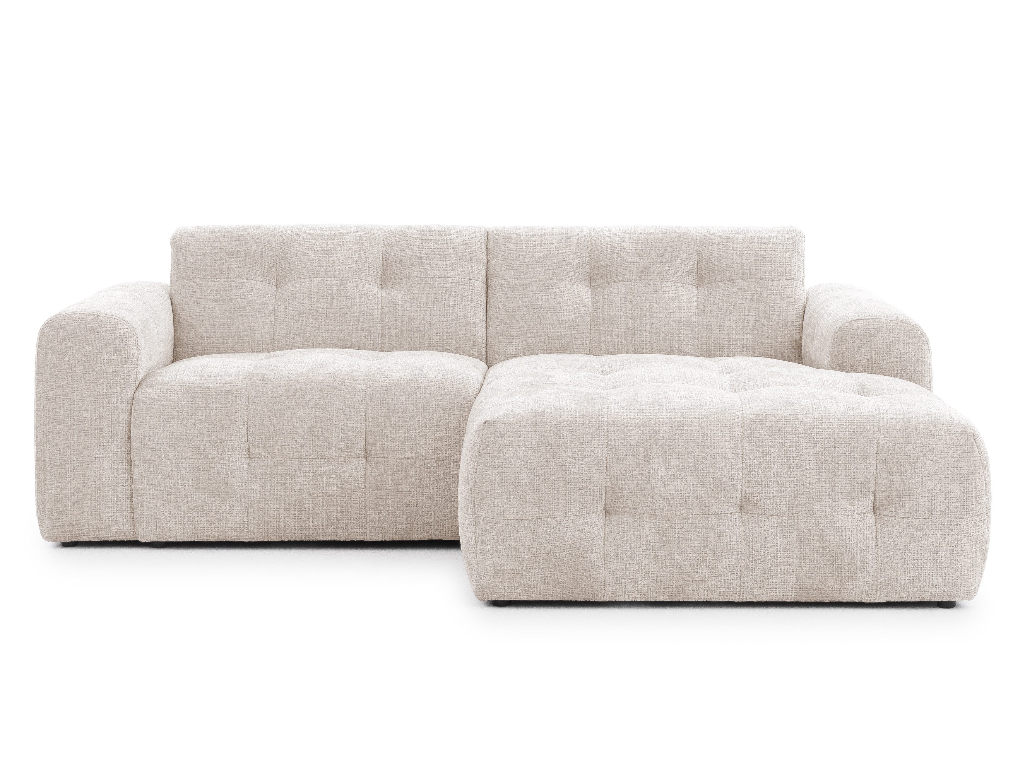 luma-home Ecksofa 21035, mit Ottomane rechts und raffinierten Steppungen, B234/T161/H79 cm, Wellenunterfederung, weicher, strapazierfähiger Chenille-Bezug in Beige