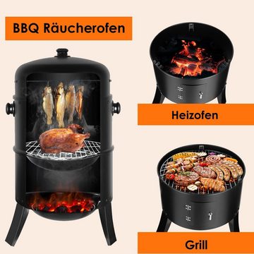 TLGREEN Smoker, Räucherofen, Räuchertonne, Ø44,5x80 cm, 3-in-1 Holzkohlegrill