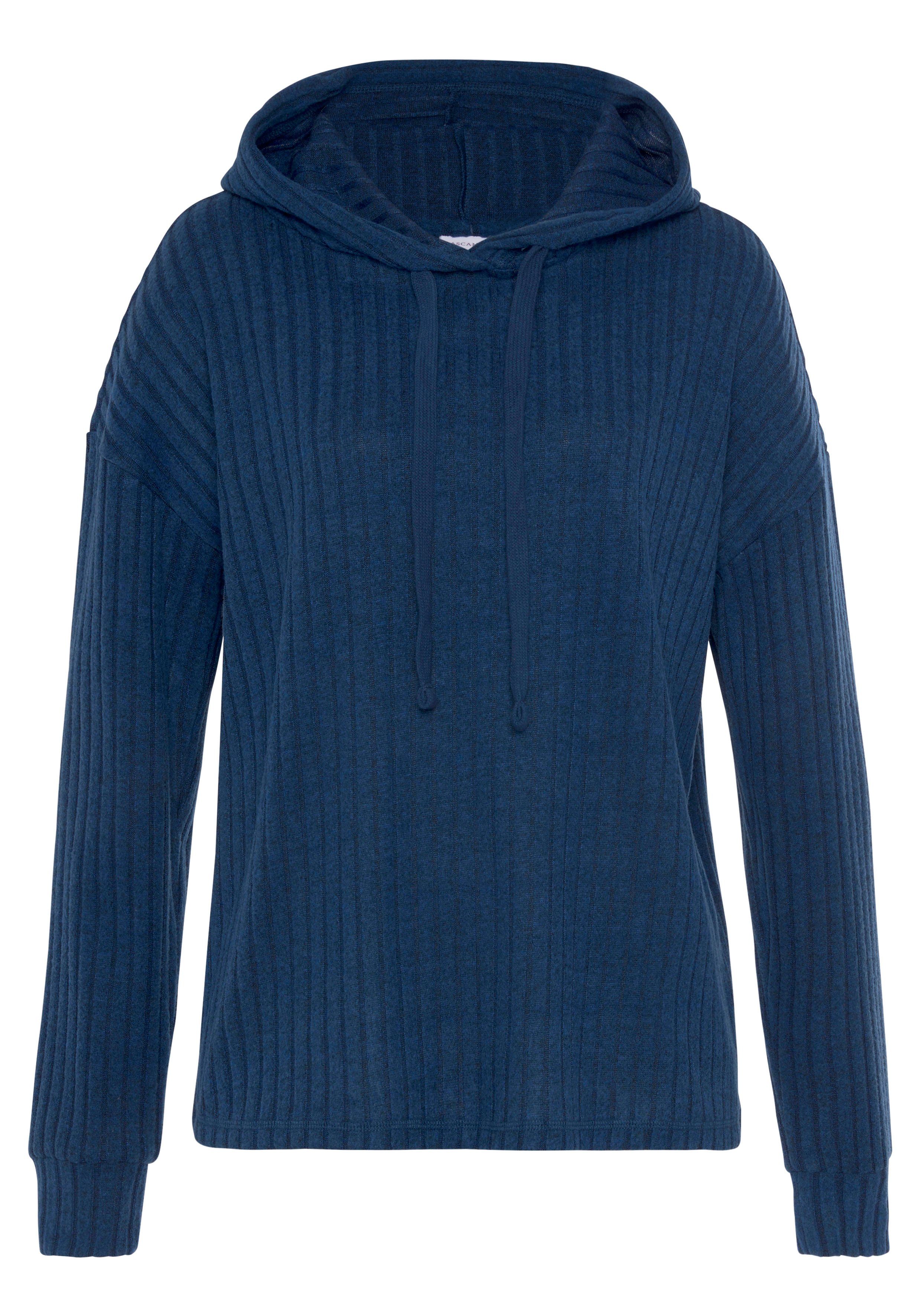 -Kapuzensweatshirt überschnittene blau-meliert Loungeanzug Bindeband mit LASCANA Hoodie Schultern, und meliert