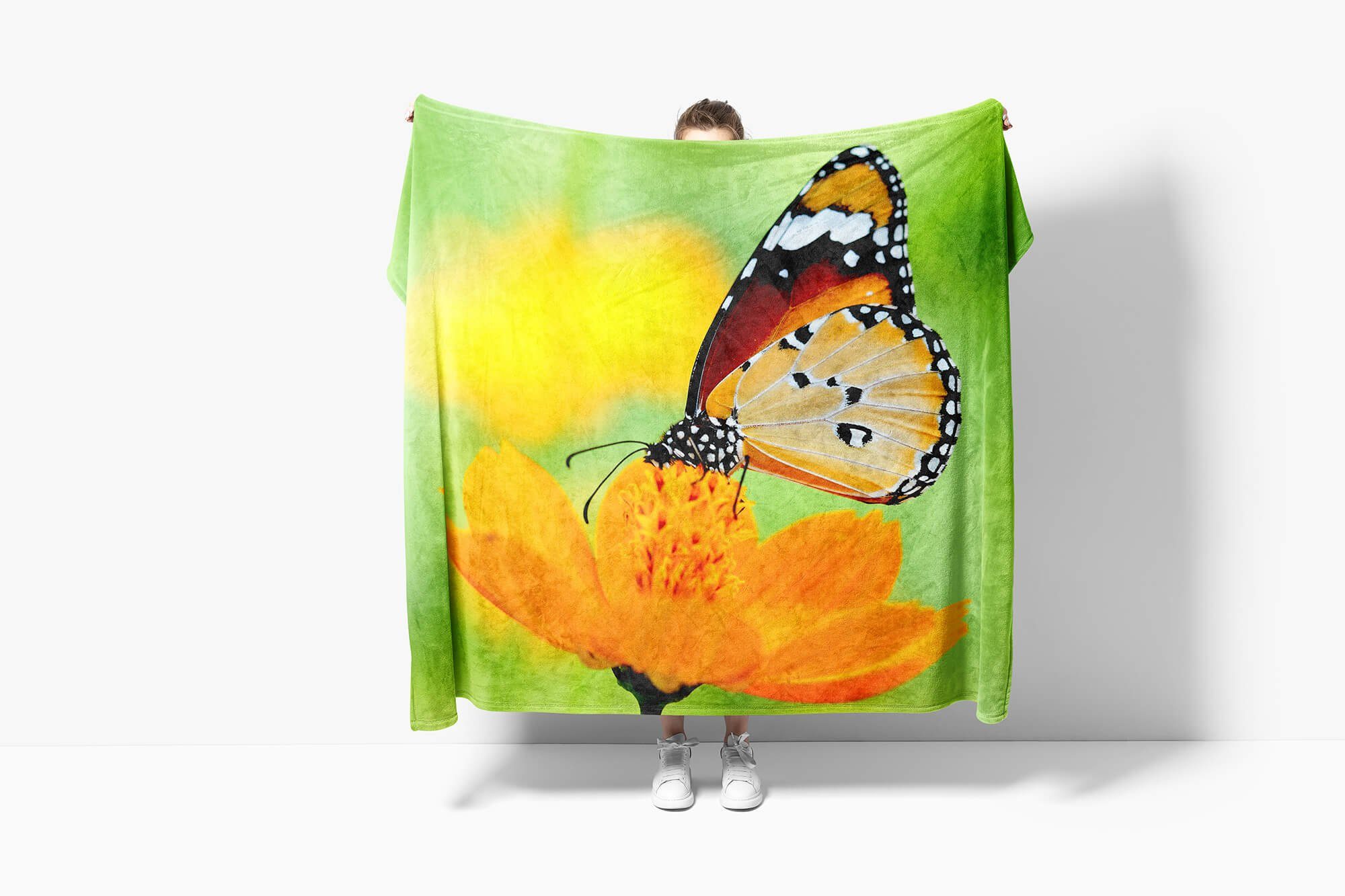 Strandhandtuch Saunatuch Handtuch Handtücher (1-St), Blum, Art Sinus Handtuch mit Kuscheldecke Baumwolle-Polyester-Mix Tiermotiv Schmetterling