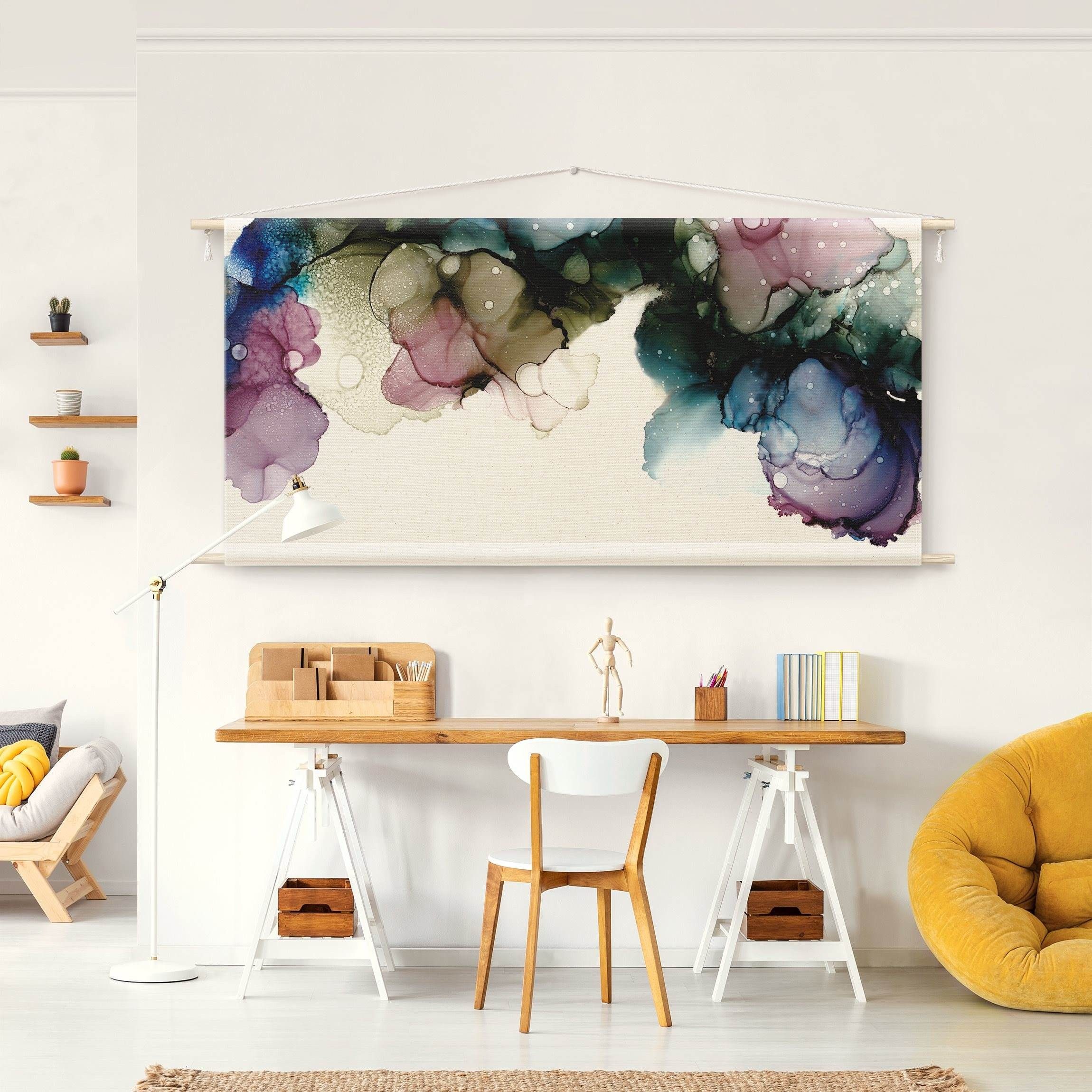 Bilderdepot24 Wandteppich modern Muster Abstrakt Aquarell blau, rechteckig, Höhe: 2.6 mm, großes Wandbild aus Natur-Baumwolle Wandbehang Stoffbild Tuch Wollseil