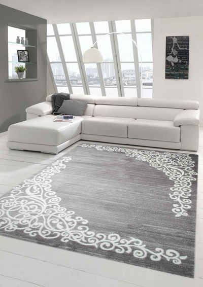 Teppich Moderner Teppich Designer Teppich Orientteppich mit Glitzer Wohnzimmer Teppich mit Floral Muster Meliert in Grau Creme, Teppich-Traum, rechteckig, Höhe: 12 mm