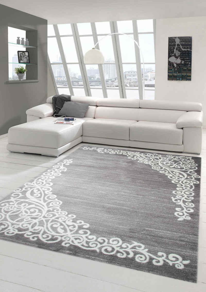 Teppich Moderner Teppich Designer Teppich Orientteppich mit Glitzer Wohnzimmer Teppich mit Floral Muster Meliert in Grau Creme, Teppich-Traum, rechteckig, Höhe: 12 mm