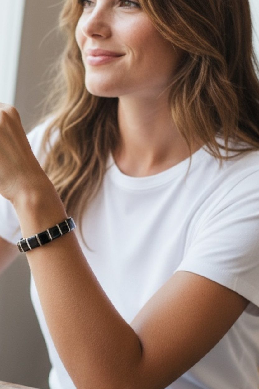 Karisma Edelstahlarmband Frauen Edelstahl Armband - Schwarze Keramik Gliede günstig online kaufen