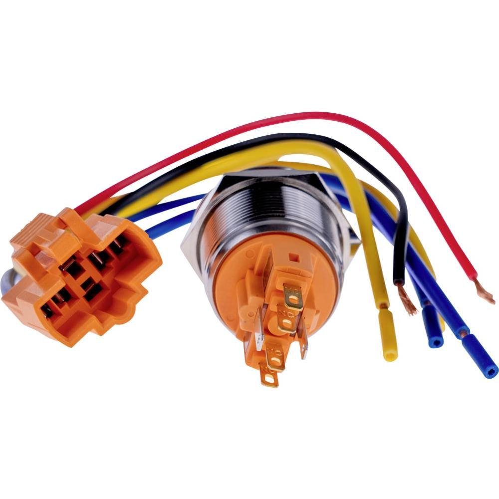 Joy-it Schalter Druckschalter Stahl, 250V, 7A, LEDEin/Aus, IP67, IK10 BUTTON22B-M-RD, beleuchtbar, Einbau, mit Adapter, mit Anschlussleitung, mit Gewinde, m