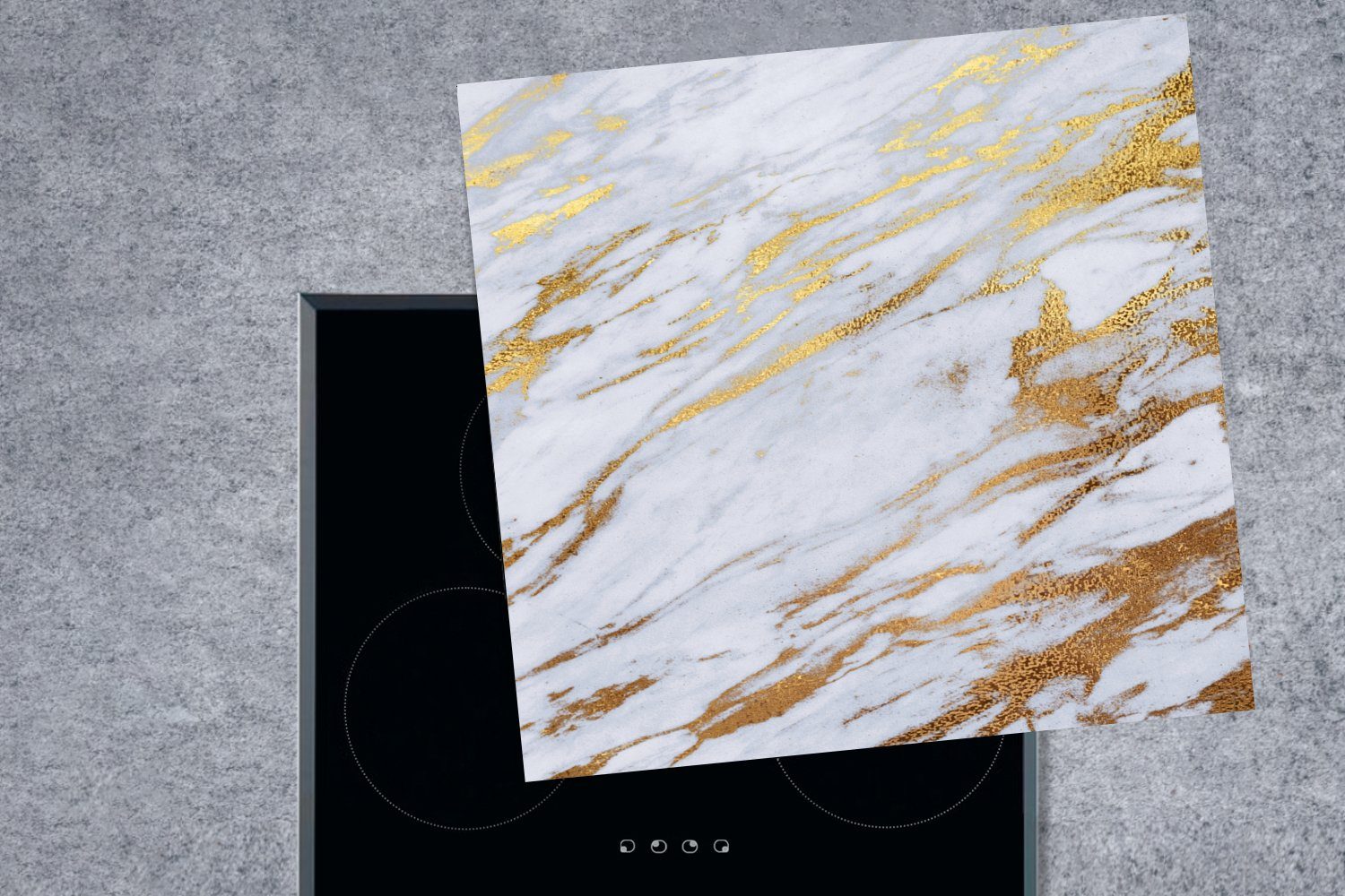 MuchoWow Herdblende-/Abdeckplatte Marmor - Vinyl, Gold Weiß küche Arbeitsplatte Textur, - tlg), für Ceranfeldabdeckung, cm, (1 - 78x78