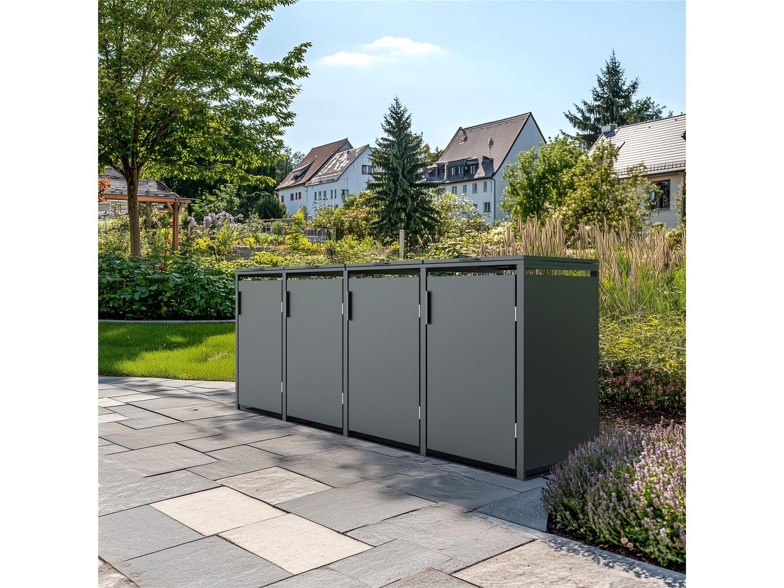 Green Spirit Mülltonnenbox 4er Mülltonnenbox 265x80x116 cm Stahl Anthrazit Gasdruckfeder (Set, 1 St., für 4 Mülltonnen), Mülltonnen