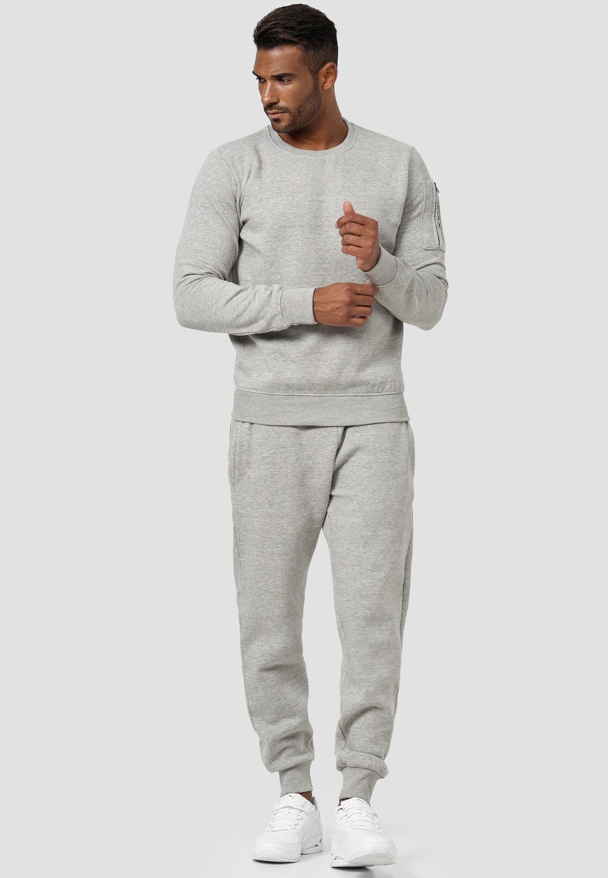 Sweatshirt ohne Pullover Kapuze Grau mit Sweatshirt 4240 Armtasche in Egomaxx