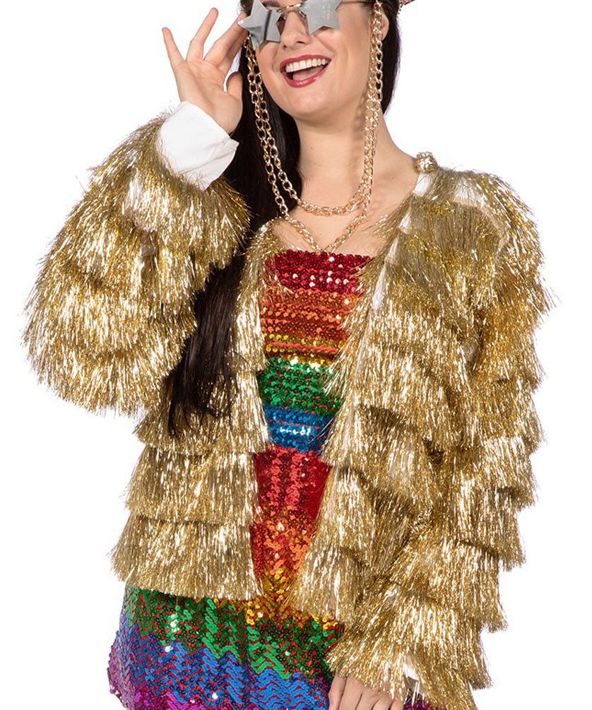 Karneval-Klamotten Kostüm Lametta Jacke gold Festival Outfit Damen, Damenko günstig online kaufen