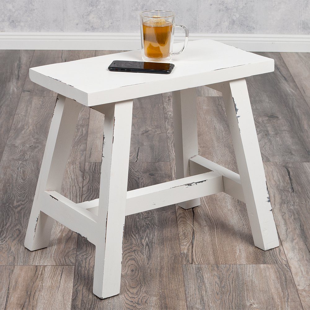 LebensWohnArt Sitzhocker Massivholz Hocker RANCH 50cm Antik-Weiß Beistellti günstig online kaufen