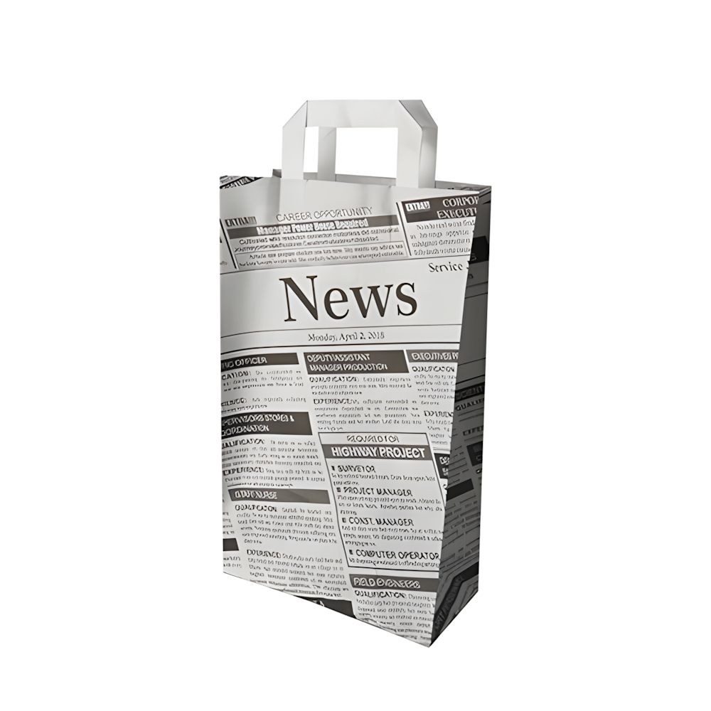 PAPSTAR Tragetasche 400 x Tragetaschen Papier 36 x 22 x 10 cm Newsprint mit Tragegriff
