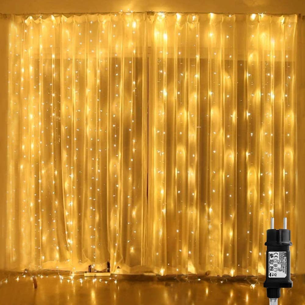 Sunicol LED-Lichterkette »300LED Vorhang Lichterketten,Hochzeit Party  Weihnachten Heimdekoration«, 31V Energiesparen, 8 Modi, Timer Funktion,  Speicher, 3x3 M