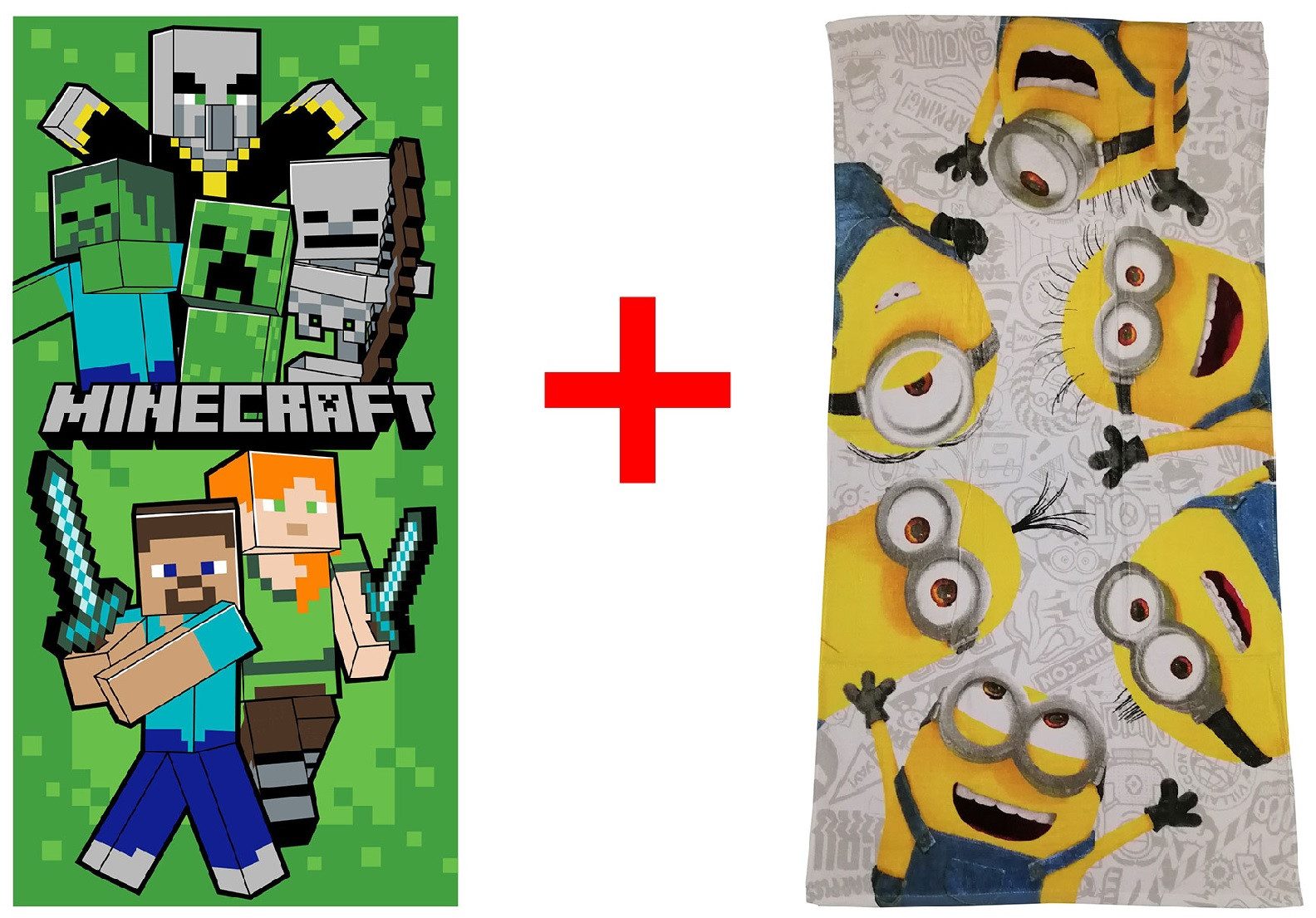 Jerry Fabrics Пляжные полотенца Minecraft + Minions Strandtuch Handtuch 70x140 cm - 2er-Set, Frottee (2-St)