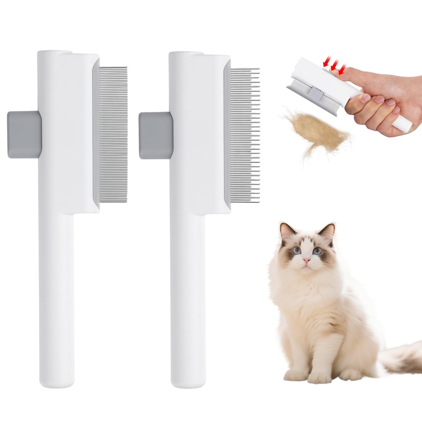Ledander Fellbürste Bürste für katze, Katzenbürste für Fellbürste & Haustierpflege, (2-tlg), Zweizähniger und sanfter Zeckenkamm für langes und kurzes Haar