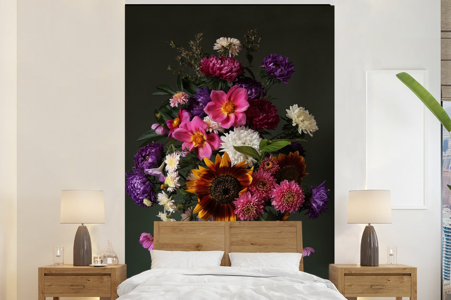 MuchoWow Fototapete Blumen - Stillleben - Farbe, Matt, bedruckt, (3 St), Montagefertig Vinyl Tapete für Wohnzimmer, Wandtapete